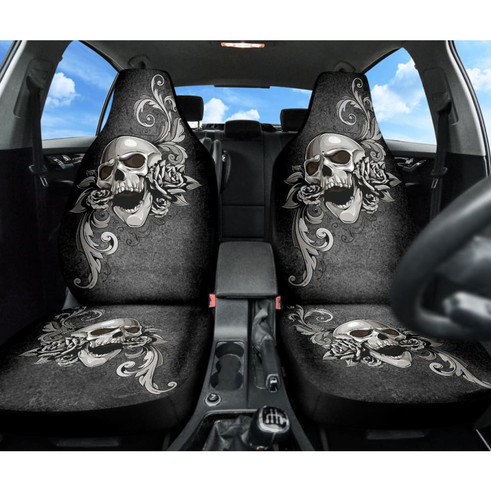 Floral Skull Car Seat Covers - Custom Design for Unique Style | Perfect Gift for Car Enthusiasts & Gothic Lovers | Durable Protection for Seats