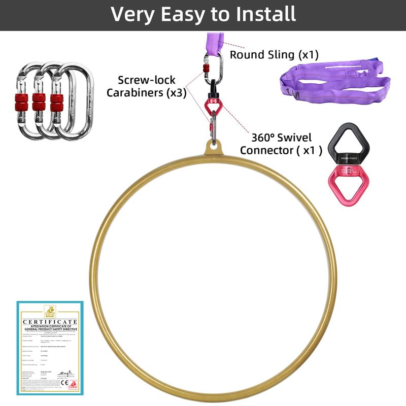 Professional Aerial Hoop Set - PRIOR FITNESS Aerial Lyra Hoop with Complete Rigging Hardware Kit | Acrobatics Equipment & Yoga Dance Sling Kit for Home Gym, Circus Training & Aerial Fitness Workouts