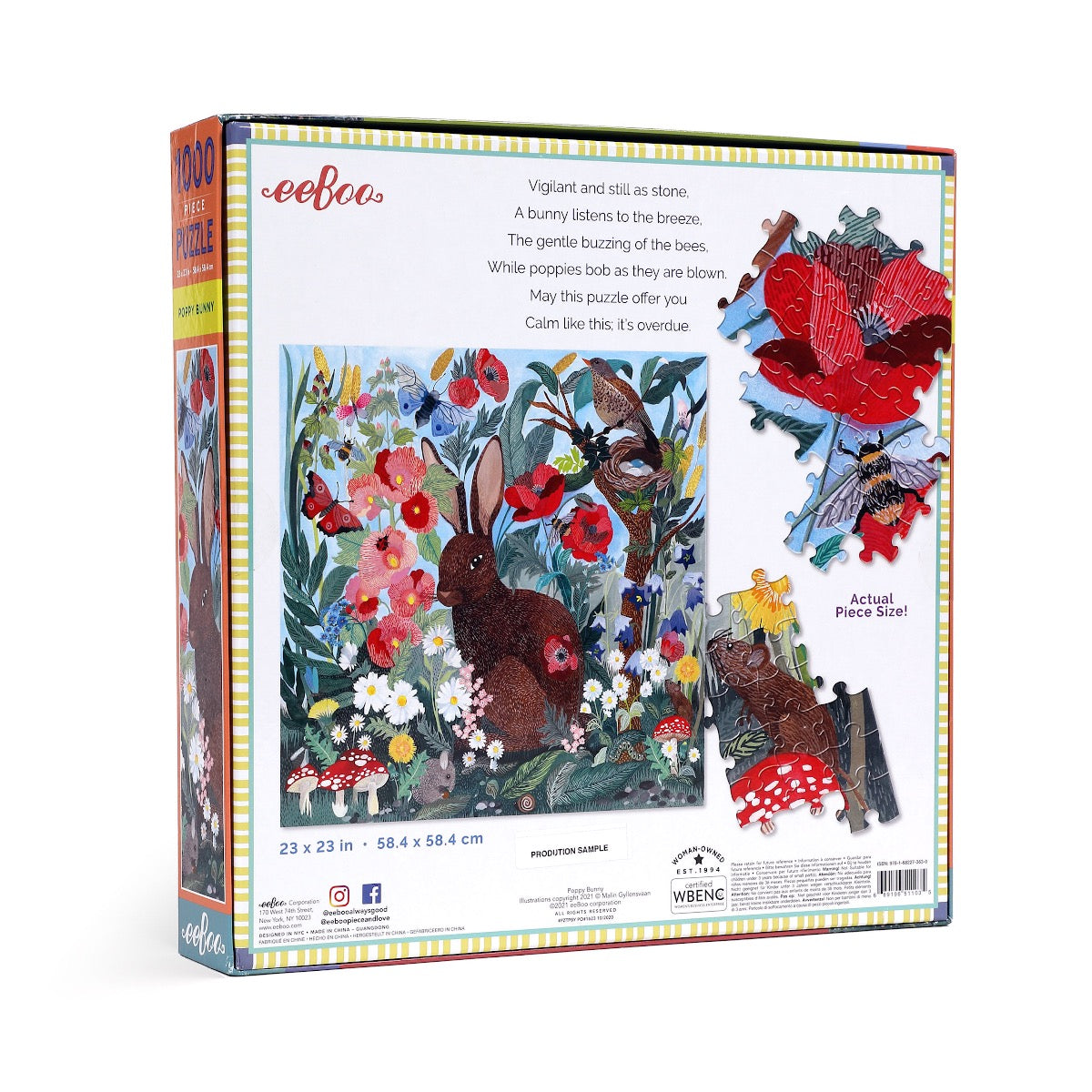 eeBoo 1000 Piece Jigsaw Puzzle - Poppy Bunny Wonky Art - Challenging Adult Puzzle for Relaxation & Home Decor - Perfect for Family Game Night & Stress Relief Activities