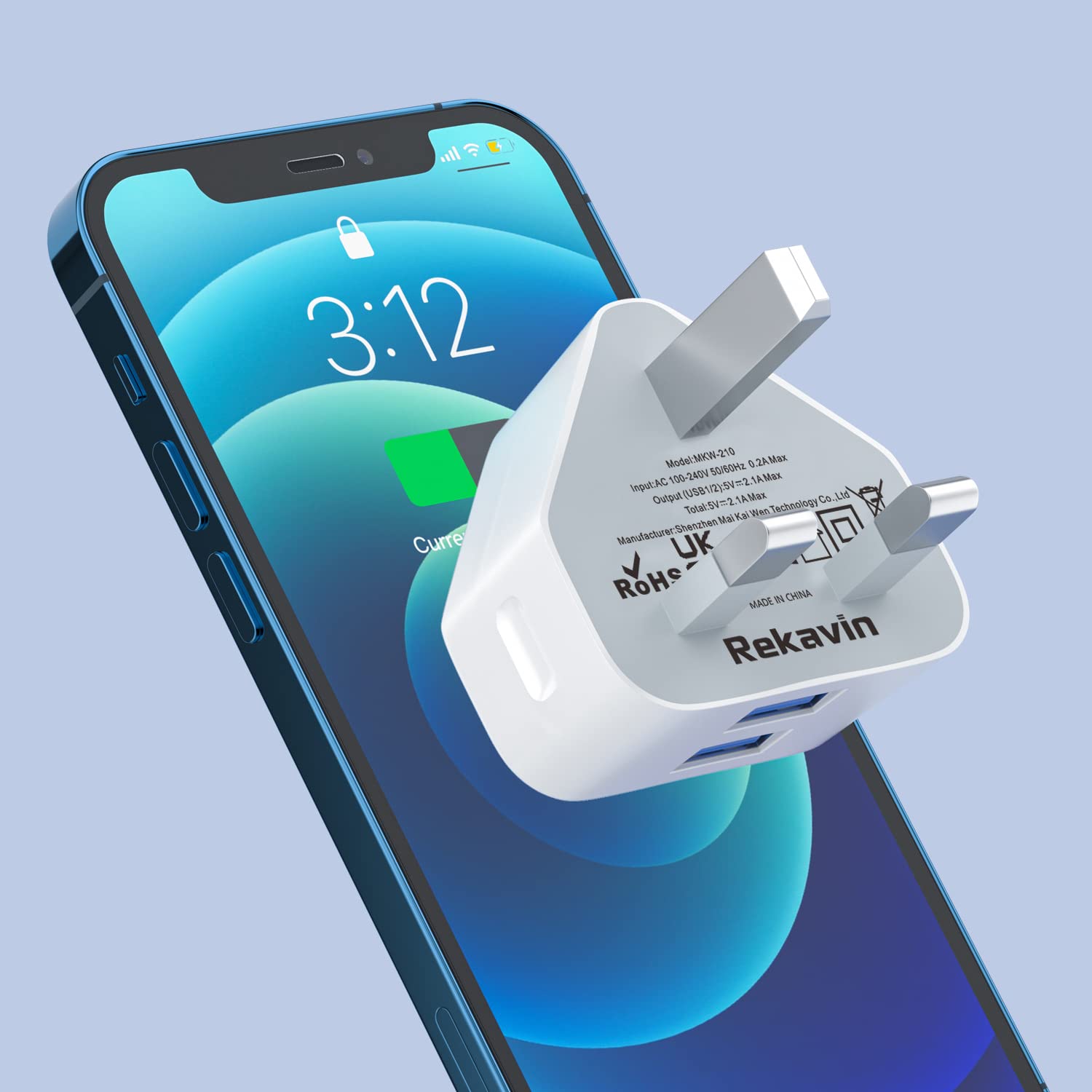 2-Pack Dual USB Wall Charger UK Plug - 5V 2.1A Fast Charging Adapter with Smart IC for iPhone 15/14/13/12/11/XS/XR/X/8/7/6, iPad Pro 2018, Samsung Galaxy & Other Smartphones - Perfect for Home, Office & Travel Charging