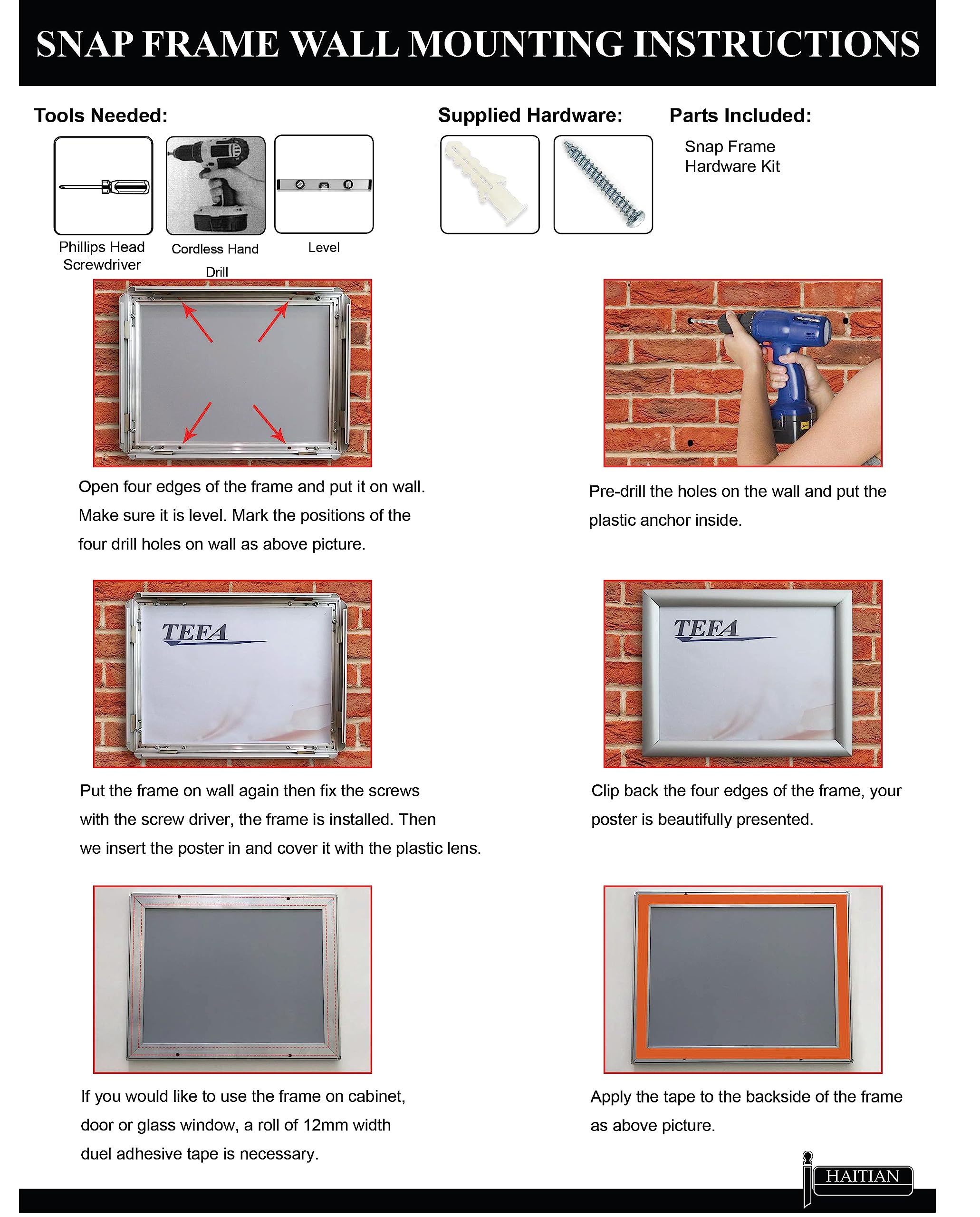 10 Pack HAITIAN Snap Poster Frame Display Unit - 8.5 x 11 Inch Front Loading Wall Mount Picture Frame - Matt Black, 1
