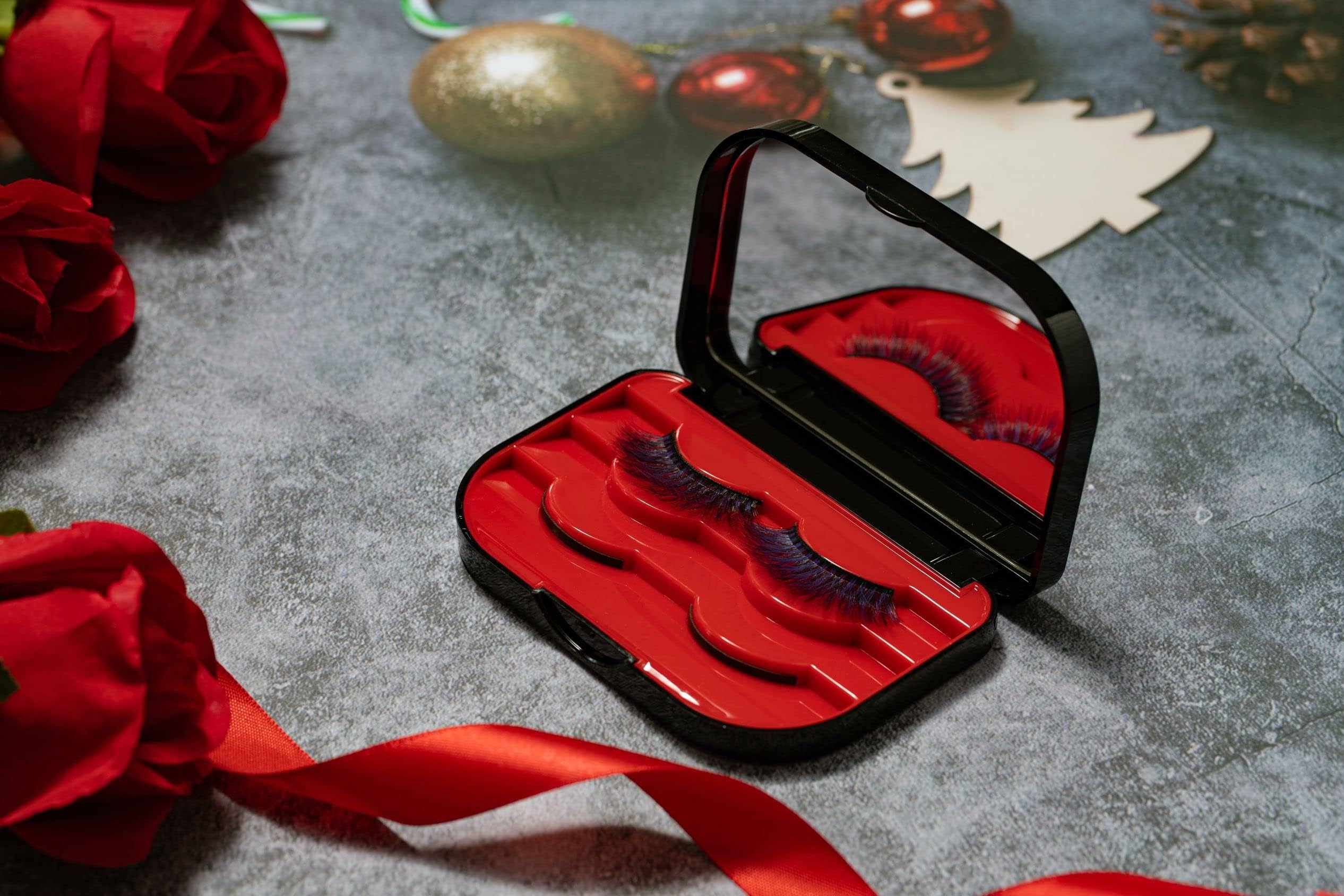 3 Tier Eyelash Storage Case - Black & Red Lash Organizer with Mirror & Tweezers | Makeup Cosmetic Travel Case for False Eyelashes | Perfect for Salon, Home Use & Travel Accessories