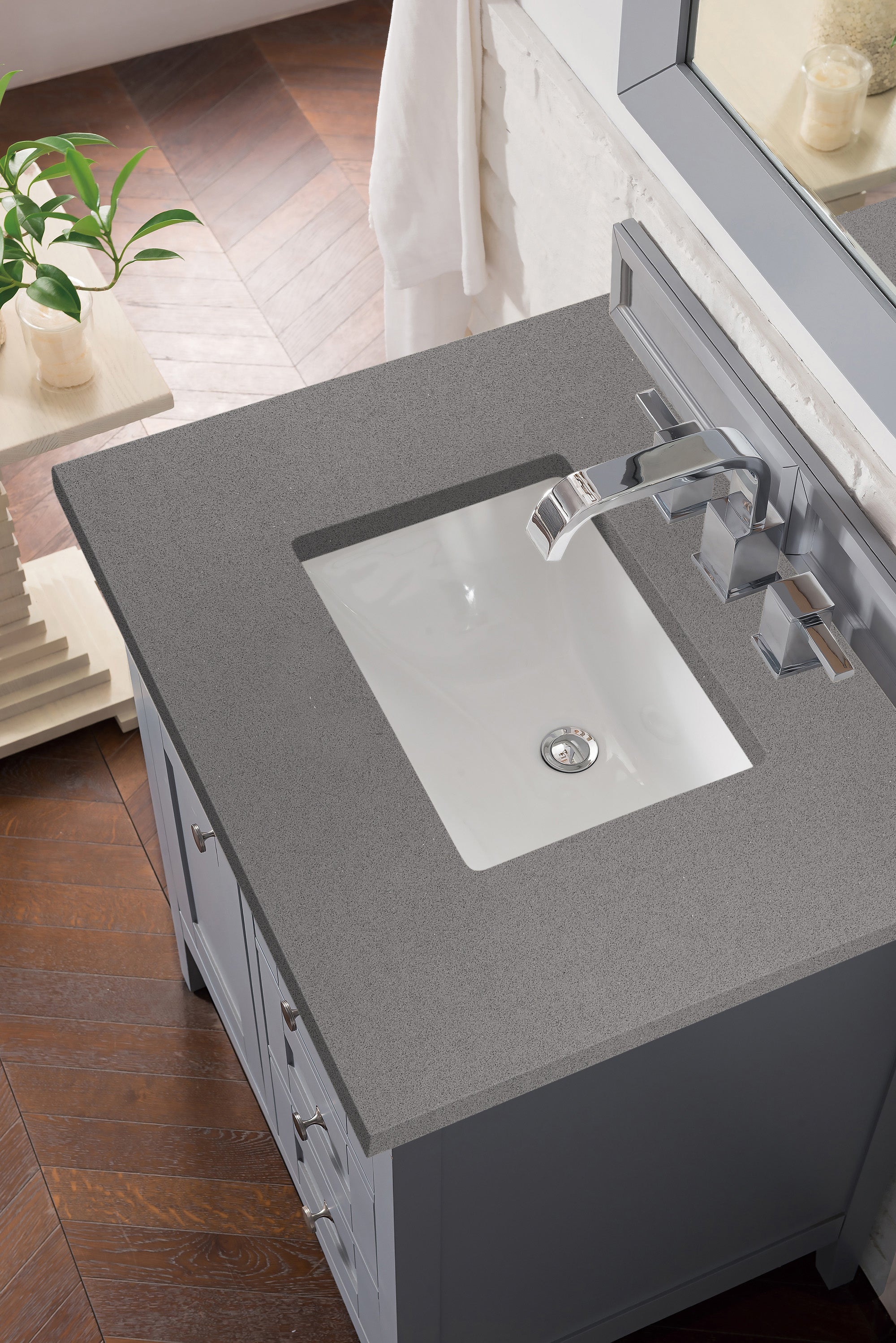 Palisades 30 Inch Single Bathroom Vanity Set with 3CM Grey Expo Quartz Top - Silver Gray Modern Sink Cabinet for Small Space & Powder Room Remodel