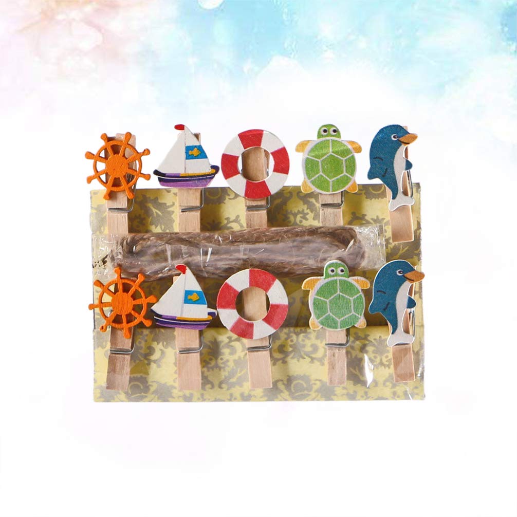 Amosfun Mini Wooden Clothespins - 10pcs Mediterranean Style Photo Clips for Hanging Pictures, Scrapbooking & DIY Crafts - Dolphin-Themed Decorative Clips for Home, Office & Party Decor