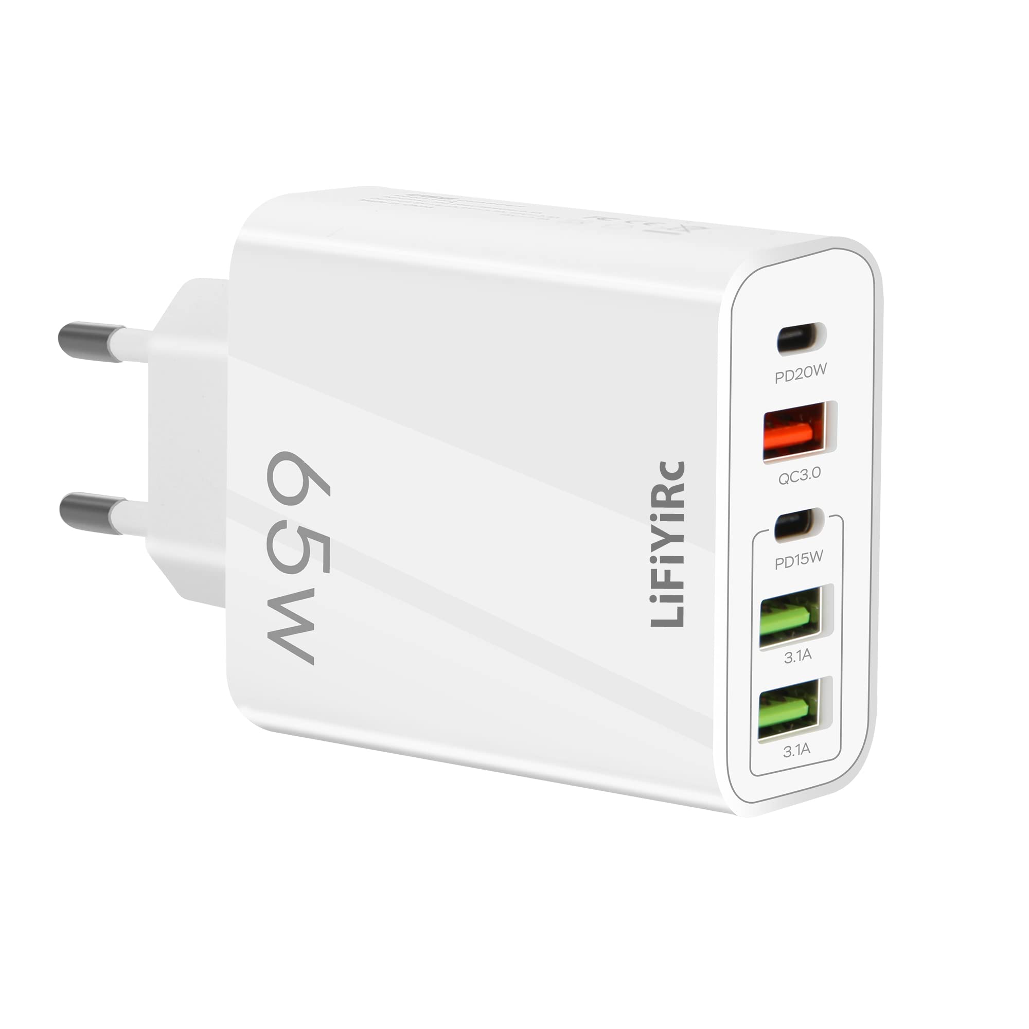 20W Fast Charger Block with 2 USB C & 3 USB A Ports - PD & QC3.0 Compatible for iPhone 15/14/13/12/11 Pro Max/XS/XR/X/SE, Samsung S22/S21/A13 - European Plug for Home, Office & Travel Charging