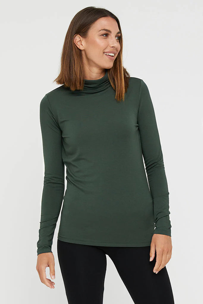 Eco-Friendly Bamboo Roll Neck Top for Women - Soft & Breathable Forest Green T-Shirt | Perfect for Yoga, Casual Wear & Sustainable Fashion