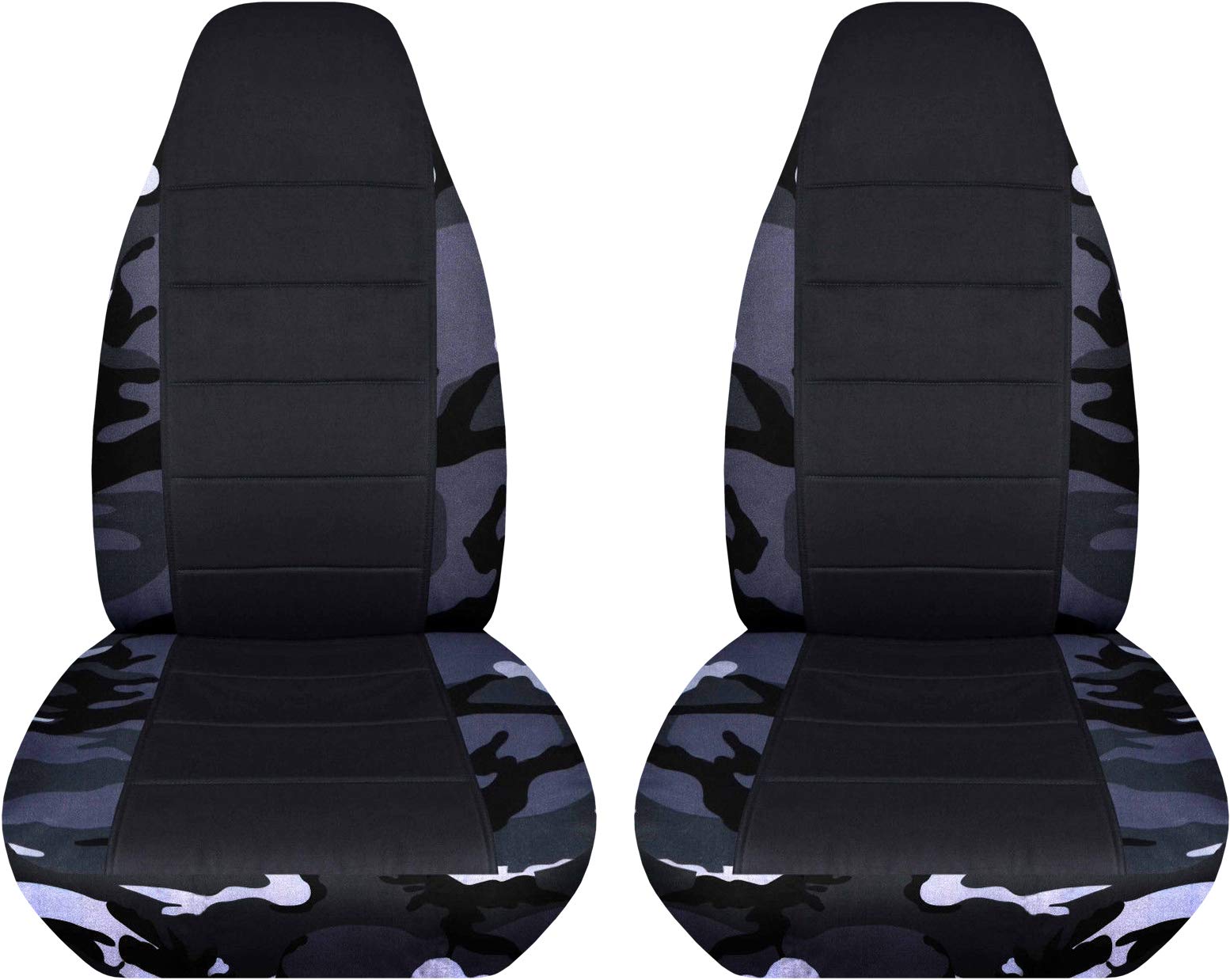 Universal Camouflage & Black Car Seat Covers - Gray Camo Pattern - Semi-Custom Fit for Front Seats - Compatible with Cars, Trucks, Vans, RVs & SUVs (22 Designs) - Perfect for Outdoor Adventures, Hunting & Off-Roading