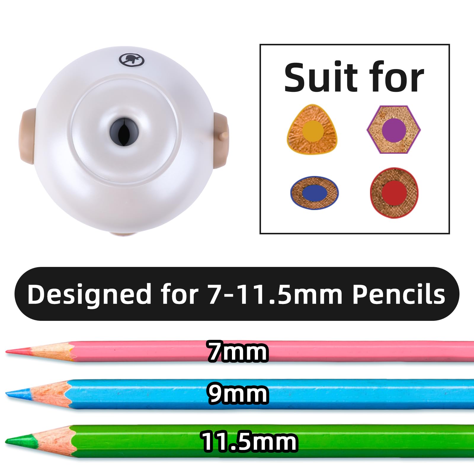 Rechargeable Automatic Electric Pencil Sharpener for 7-11.5mm Pencils - Hands-Free Operation, Adjustable Nibs, Auto In/Out - Perfect for Artists, Students & Office Use (Silver)