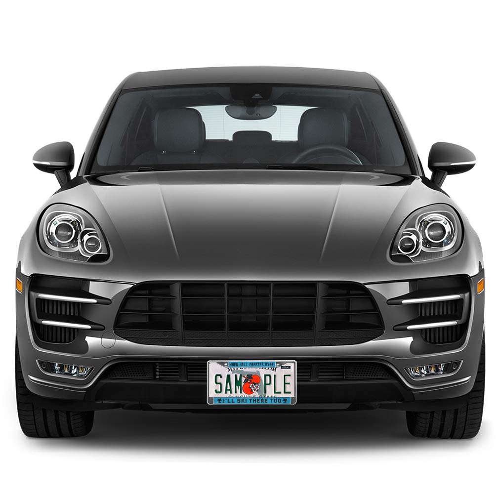 Funny Metal Insert License Plate Frame - 'When Hell Freezes Over I'll Ski There Too' - Weatherproof Black 2-Hole Car Accessory for Jeep, Truck & SUV - Durable Solid Design for Outdoor Adventures