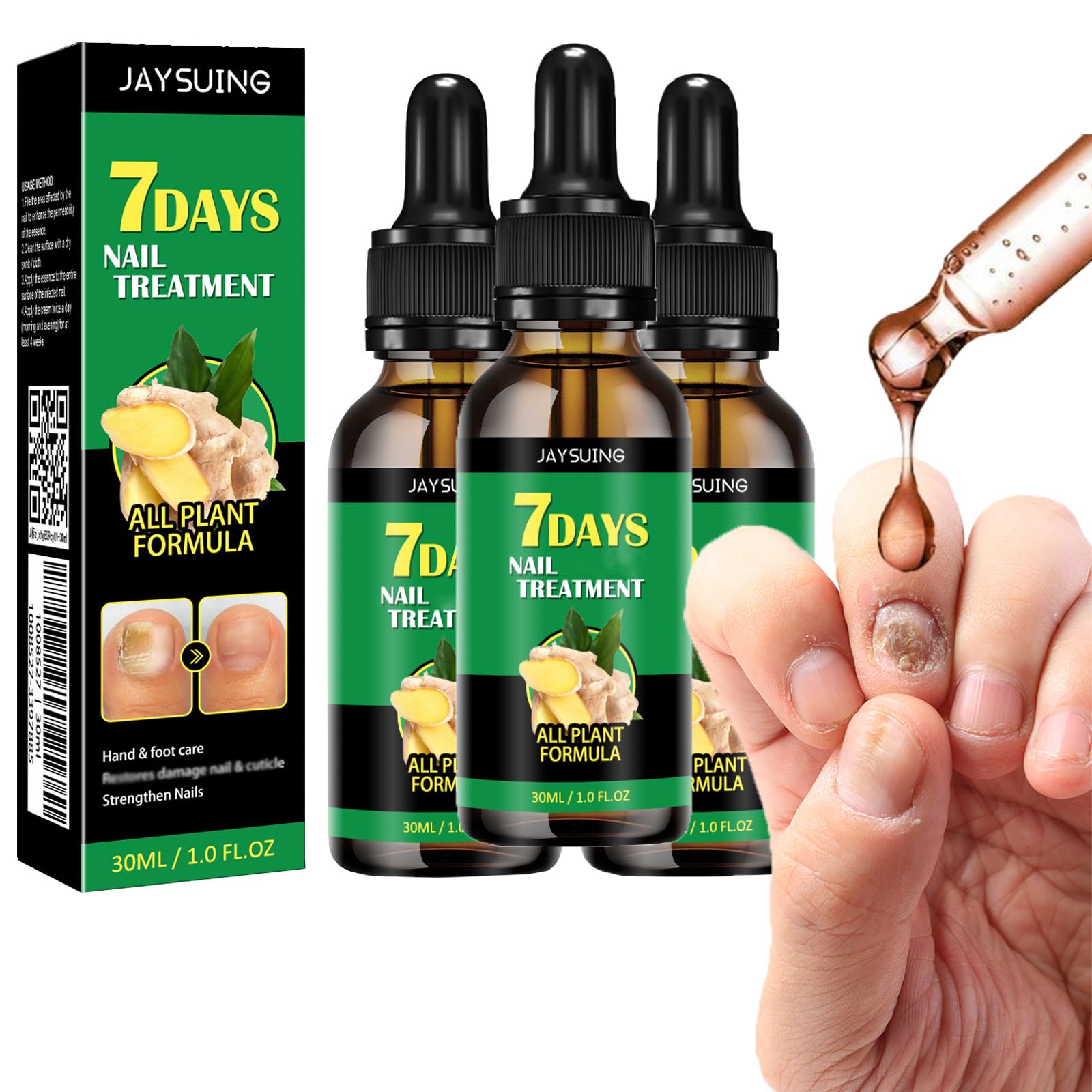 Ginger Nail Treatment & Growth Serum - 7-Day Nail Care Solution with Cuticle Oil for Stronger, Healthier Nails (3-Piece Set, 1 Fl.oz) - Perfect for At-Home Manicures & Nail Repair