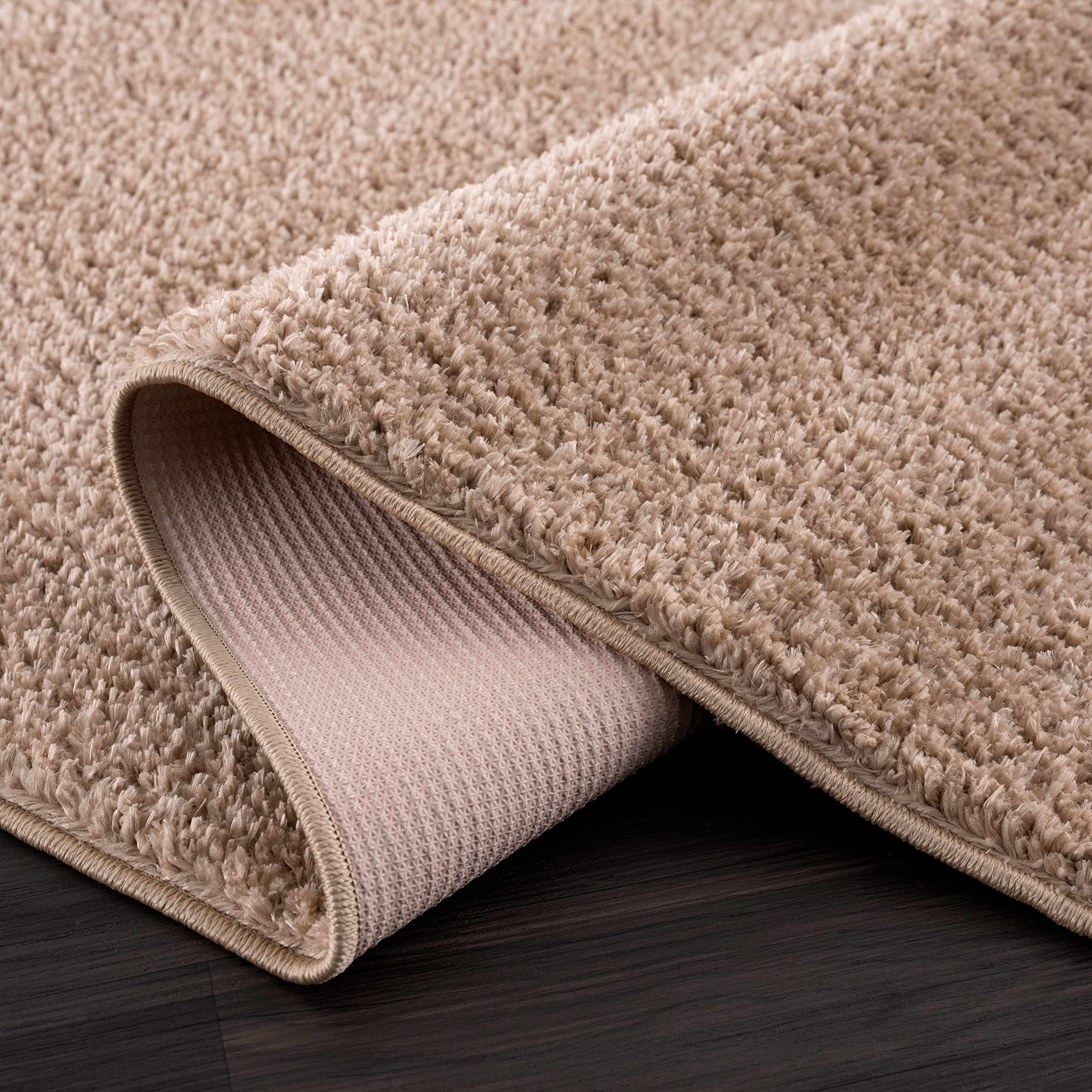 Judy Machine Washable Solid Shag Rug - Soft Fluffy Plush High Pile Carpet for Living Room & Bedroom - Blush & Brown 7'10