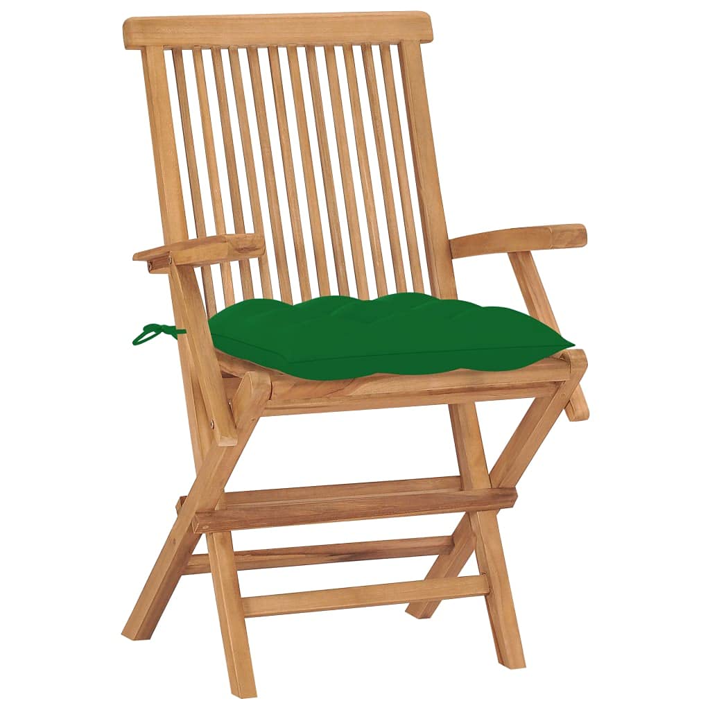 Premium Teak Wood Patio Chairs with Green Cushions - Foldable Outdoor Garden Lounge Seats for Easy Storage | Perfect for Backyard, Poolside & Patio Relaxation