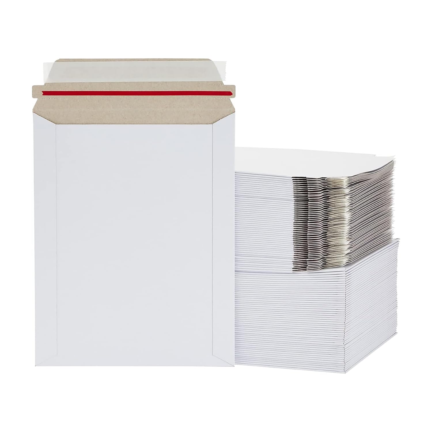 PSBM 12.75x15 Inch Rigid Mailers - 100 Pack Kraft White Cardboard Shipping Envelopes for Photos, Documents & Small Packages | Self-Seal, Durable & Secure | Perfect for Ecommerce, Office Mail & Online Selling