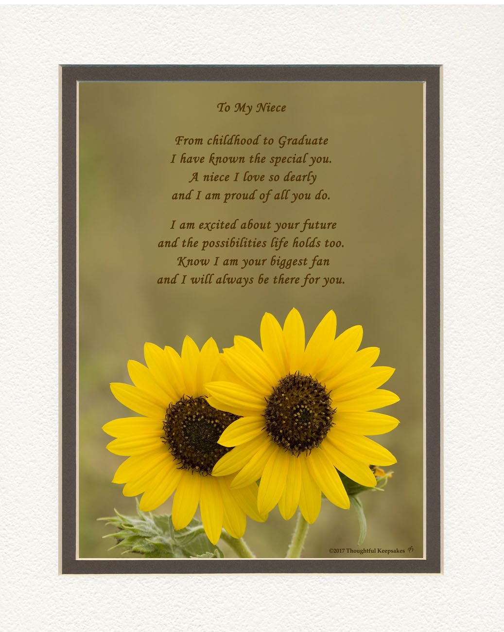 Sunflower Graduation Gift for Niece - 8x10 Double Matted Photo with 'From Childhood to Graduate' Poem - Unique High School & College Graduation Keepsake - Perfect for Niece's Graduation Party, Dorm Decor or Sentimental Gift
