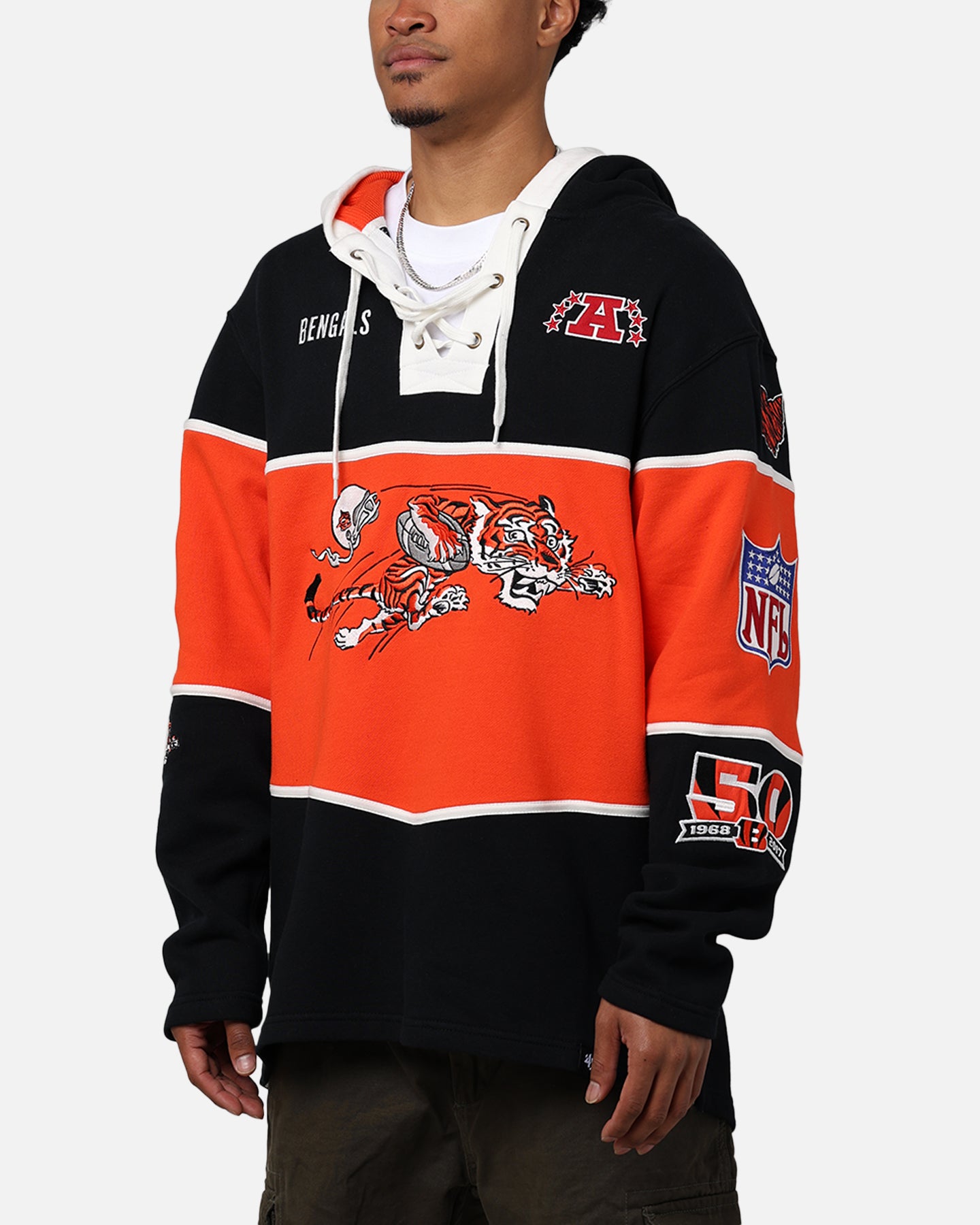 47 Brand Cincinnati Bengals NFL Legacy Lacer Hoodie - Jet Black - Men's Sports Fan Apparel for Game Day & Casual Wear