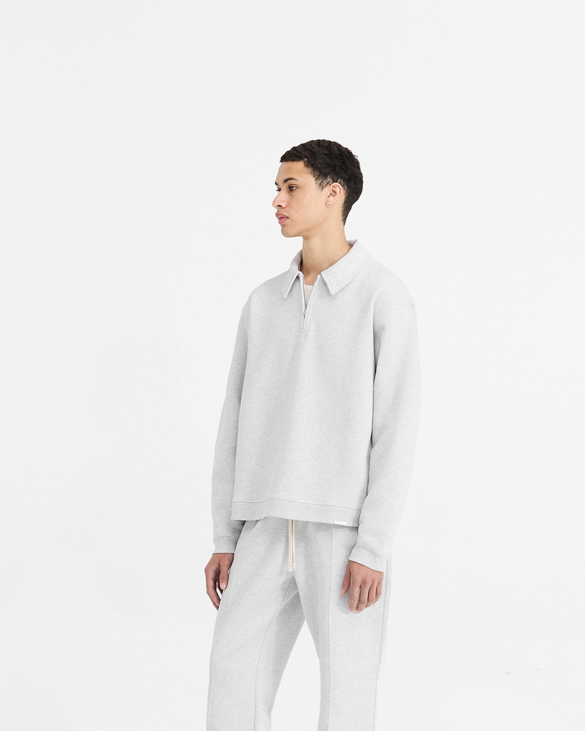 Initial Boxy Quarter Zip Sweatshirt | Ice Grey Marl | Casual Pullover for Men & Women | Perfect for Layering, Gym, and Everyday Wear