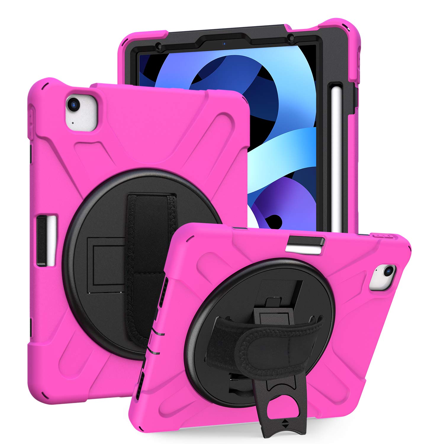 Heavy Duty Shockproof iPad Air 10.9/Pro 11 Case with Adjustable Hand Strap & Shoulder Sling - Compatible with 1st/2nd Gen iPad Air 4 & iPad Pro 11 (2018/2020) [Shield Hot Pink] - Perfect for Outdoor Adventures, Travel & Daily Protection