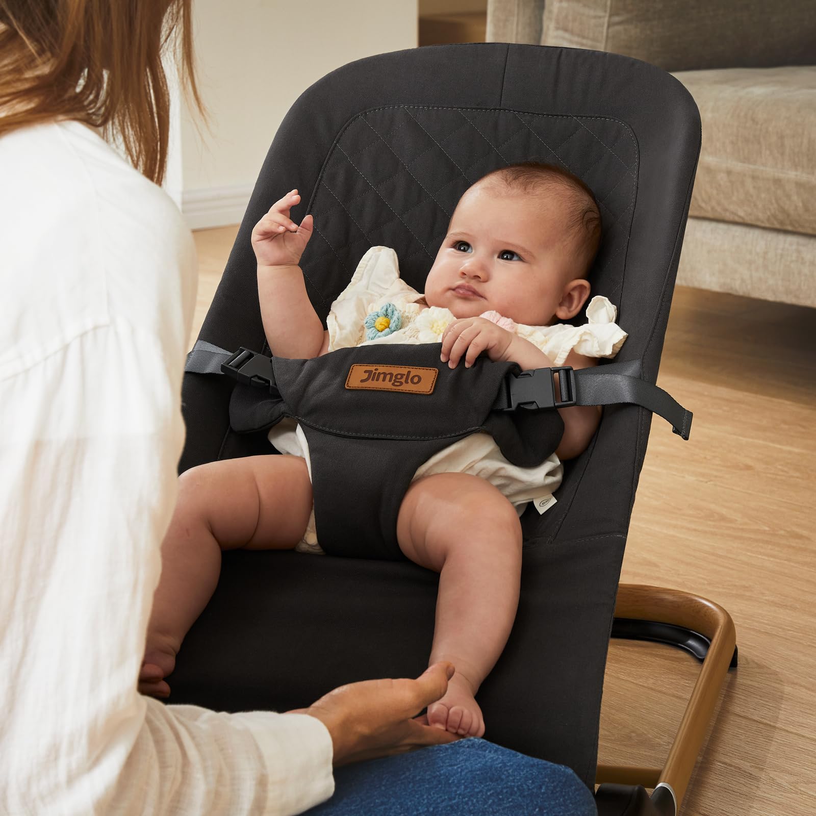 Foldable Baby Bouncer Seat with Adjustable Height - Portable Infant Bouncer for Newborns & Toddlers (Cotton, Anthracite) - Perfect for Home, Nursery & Travel Use