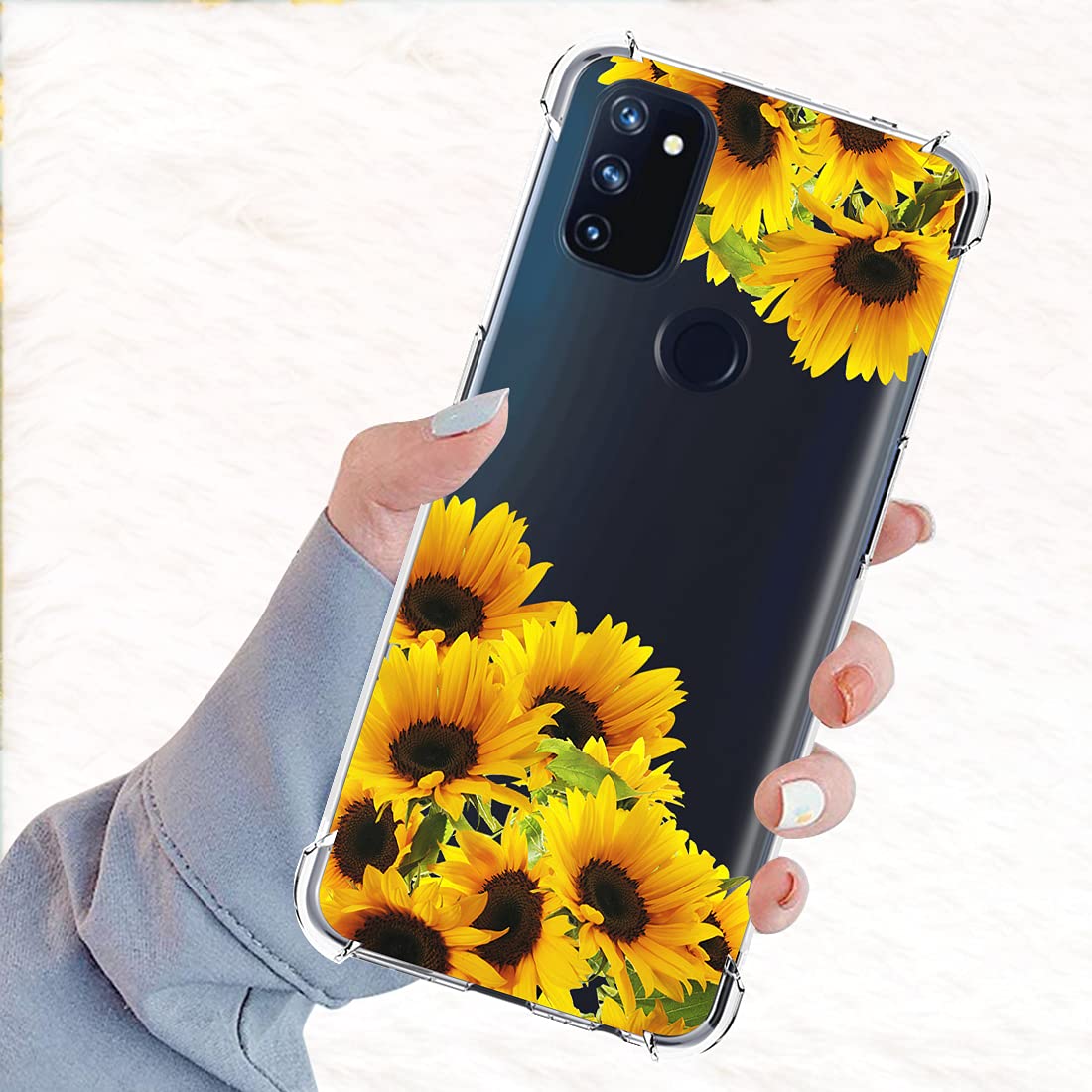OnePlus Nord N100 Case - Cute Clear Slim Shockproof TPU Rubber Phone Cover with Sunflower Pattern for Girls & Women | Perfect for Everyday Use, Travel & Outdoor Activities