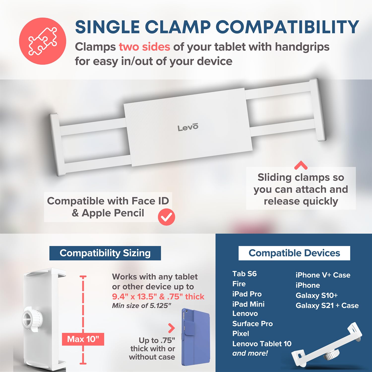 Adjustable Height Floor Stand with Wheels for Tablet & Phone - Sturdy Gooseneck Holder Mount with Stable Base - Universal Compatibility for All Smartphones & Tablets (4-13 inch) - White - Perfect for Home Office, Kitchen, Bedroom & Studio Use