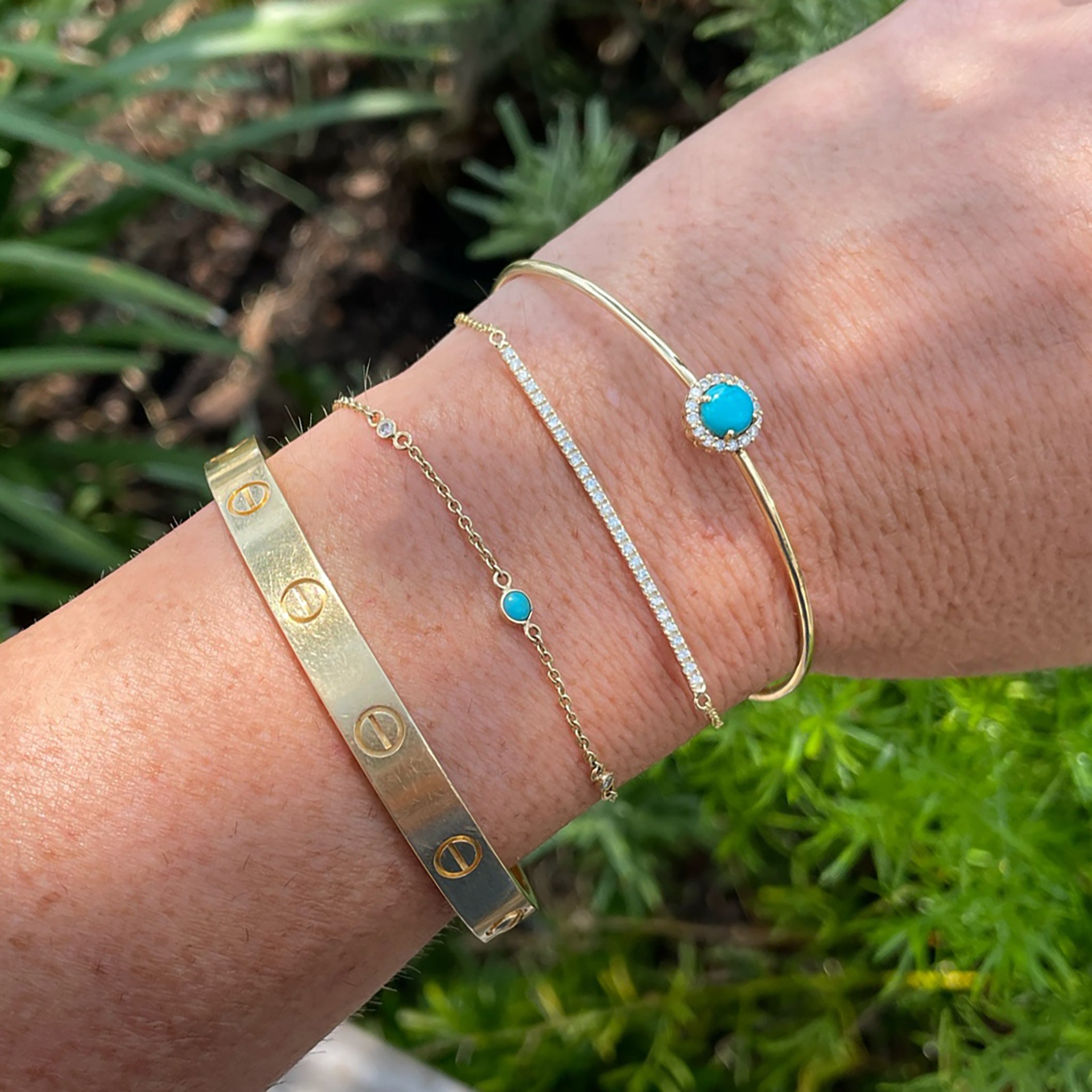 14K Gold Diamond & Turquoise Bangle Bracelet for Women - Elegant Handmade Jewelry Gift for Birthday, Anniversary & Special Occasions