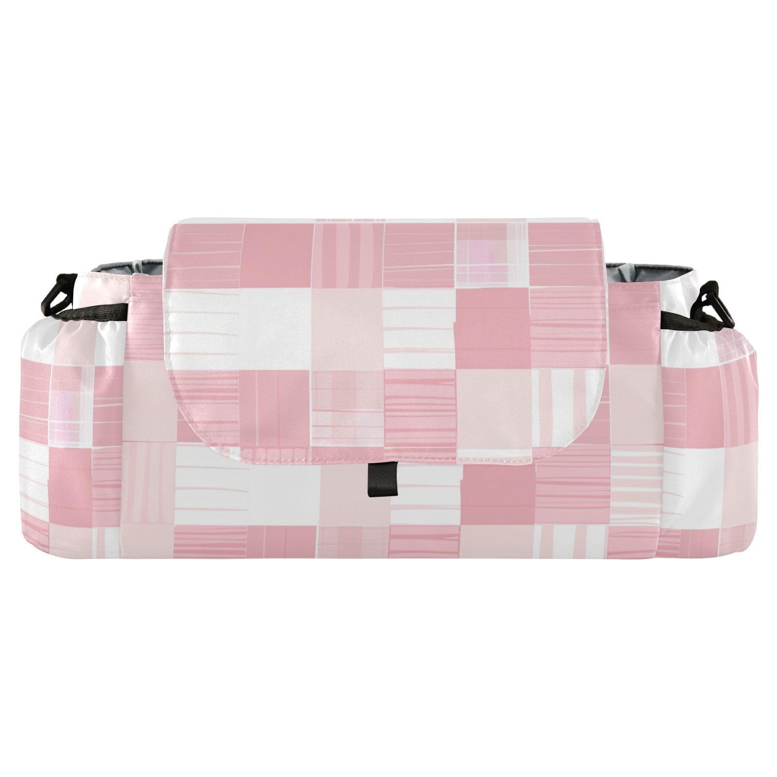 Amooorous Light Blush White Checkered Pattern Stroller Diaper Organizer - Baby Storage Caddy with Adjustable Straps - Perfect for Car Seat, Shopping Cart & Nursery Organization