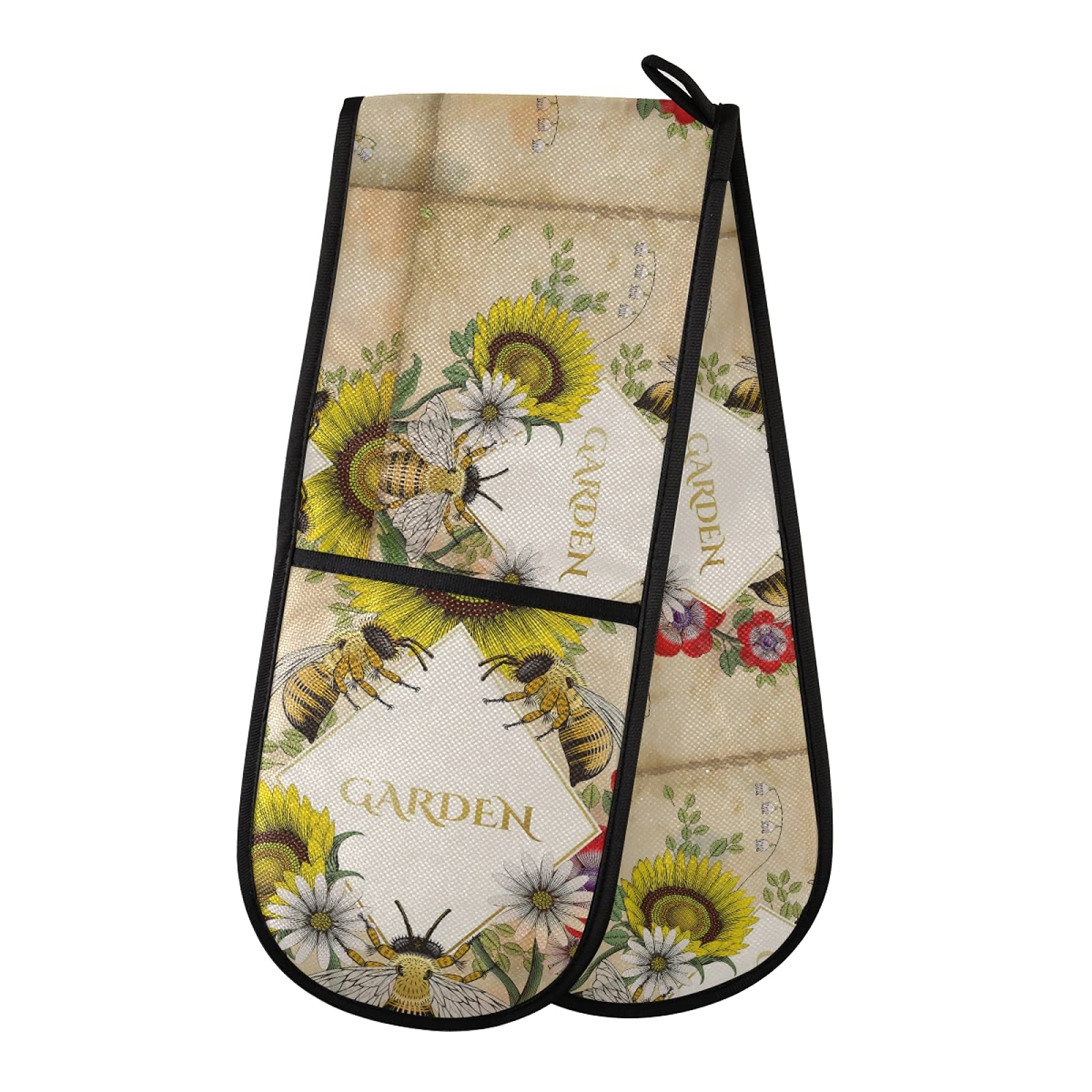 **Yellow Sunflower & Red Flower Oven Mitts Set – Heat Resistant BBQ & Baking Gloves (35
