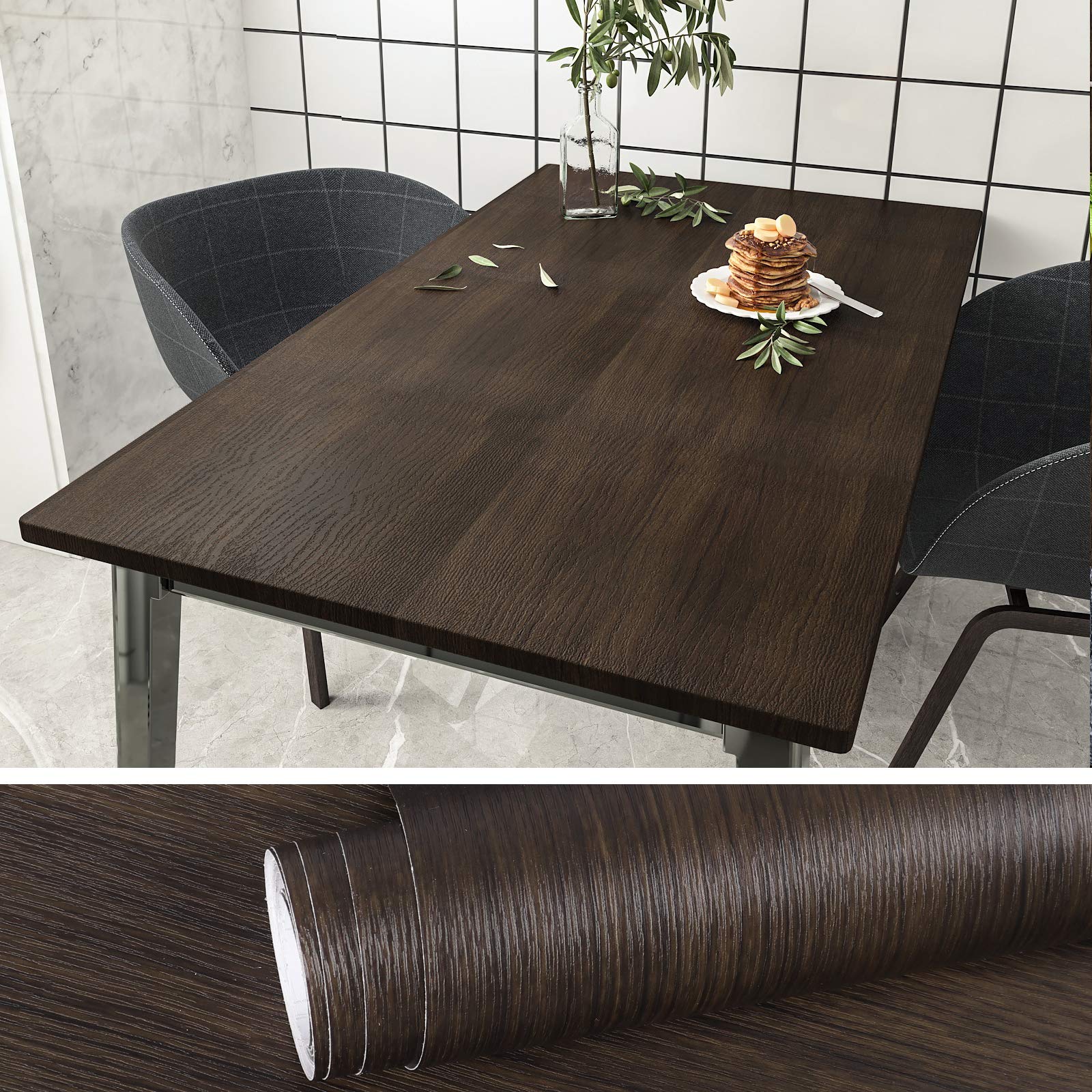 VEELIKE 15.7''x118'' Dark Wood Peel and Stick Wallpaper - Removable Waterproof Wood Grain Contact Paper, Self-Adhesive Vinyl Wrap for Cabinets, Countertops, Furniture, Shelves & Drawer Liners - Perfect for Home Renovation & DIY Decor Projects