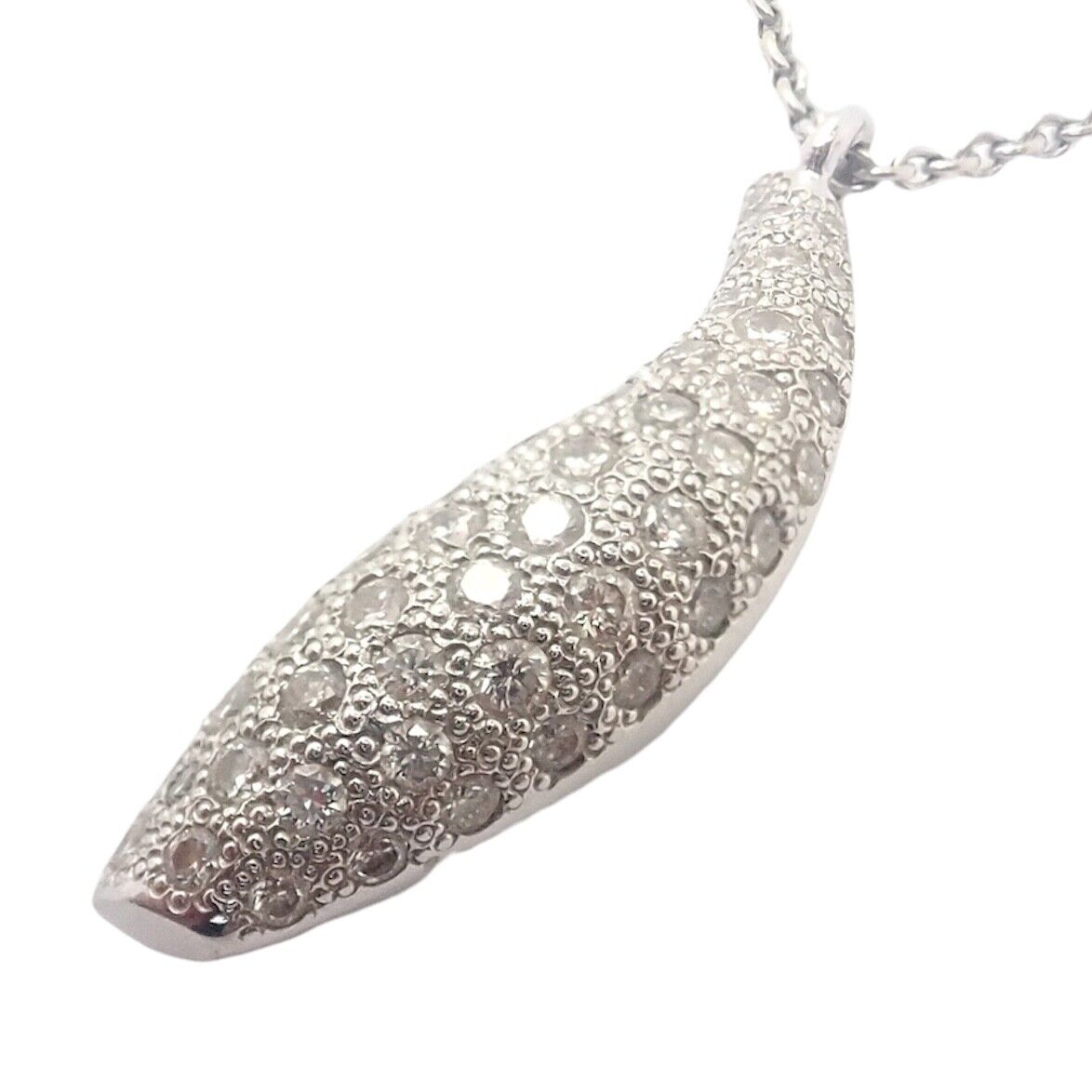 Authentic Tiffany & Co 18K White Gold Frank Gehry Diamond Fish Pendant Necklace - Elegant Jewelry Gift for Women, Perfect for Anniversaries & Special Occasions
