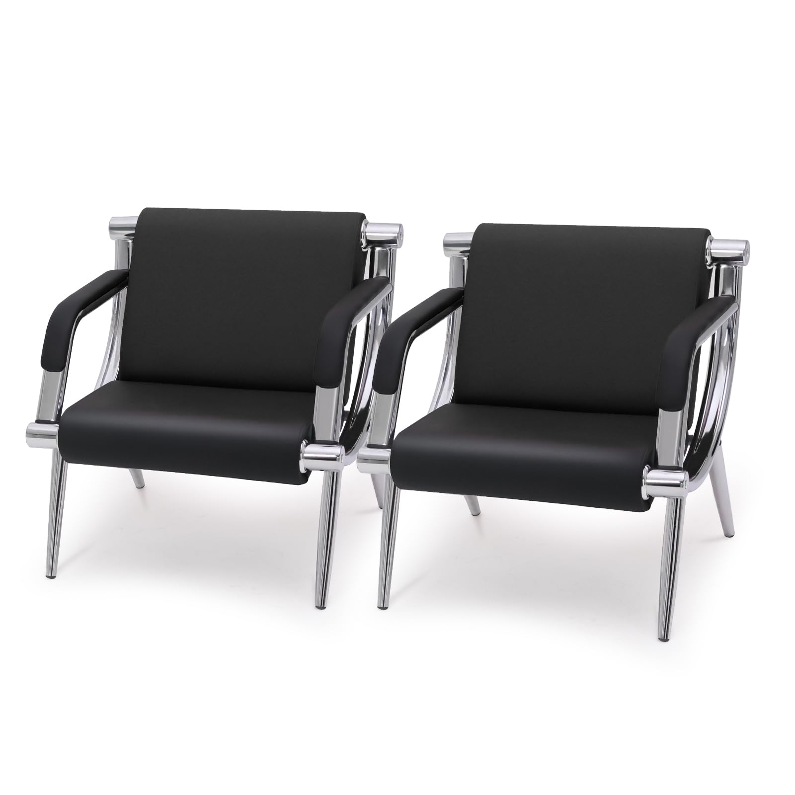 Premium PU Leather Waiting Room Chairs with Armrests - Modern Lobby, Conference & Reception Seating for Office, Clinic, Airport, Hospital, Salon & Bank (Set of 2, Black) - Perfect for Professional Spaces & High-Traffic Areas