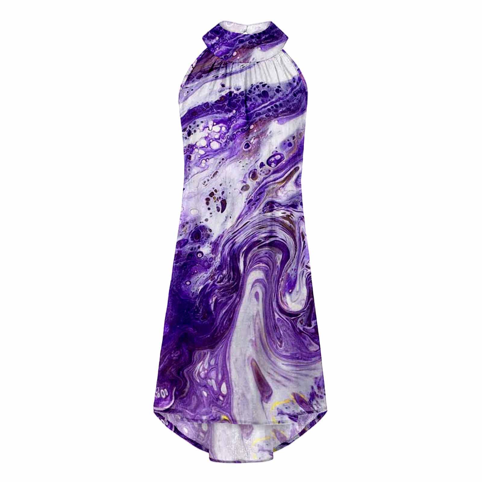 YHAIOGS Women's Mini Sundress - Summer Halter Neck Flowy Sleeveless Knee-Length Dress for Beach, Vacation & Evening Wear