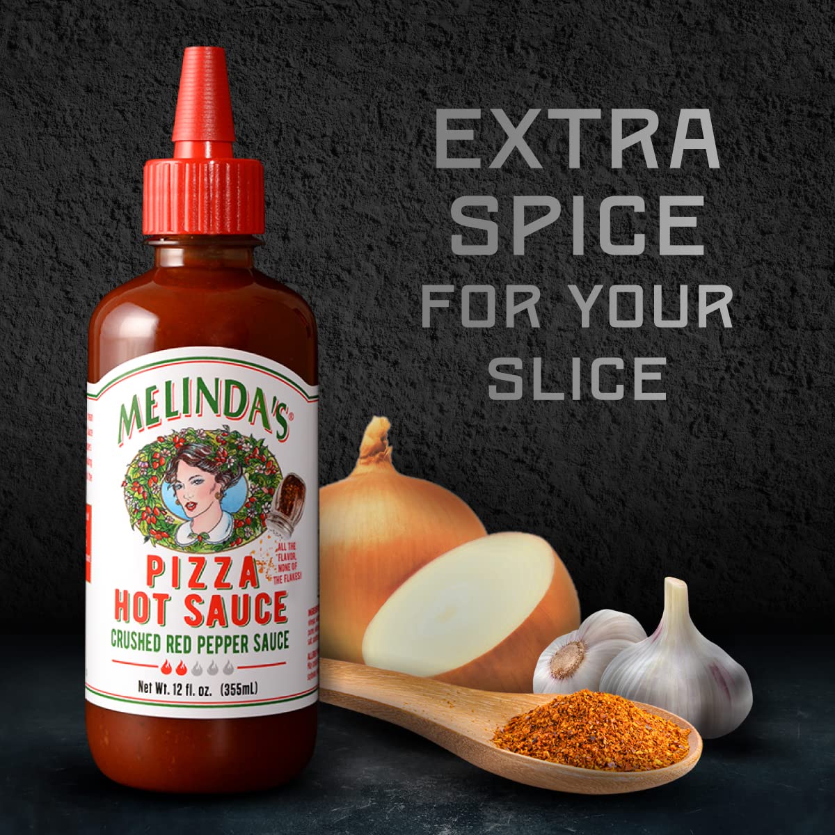 Melinda's Gourmet Spicy Pizza Sauce - 12oz (2 Pack) | Crushed Red Pepper Hot Sauce with Fresh Cayenne Peppers, Garlic & Tomatoes | Perfect for Pizza, Wings, Pasta & More