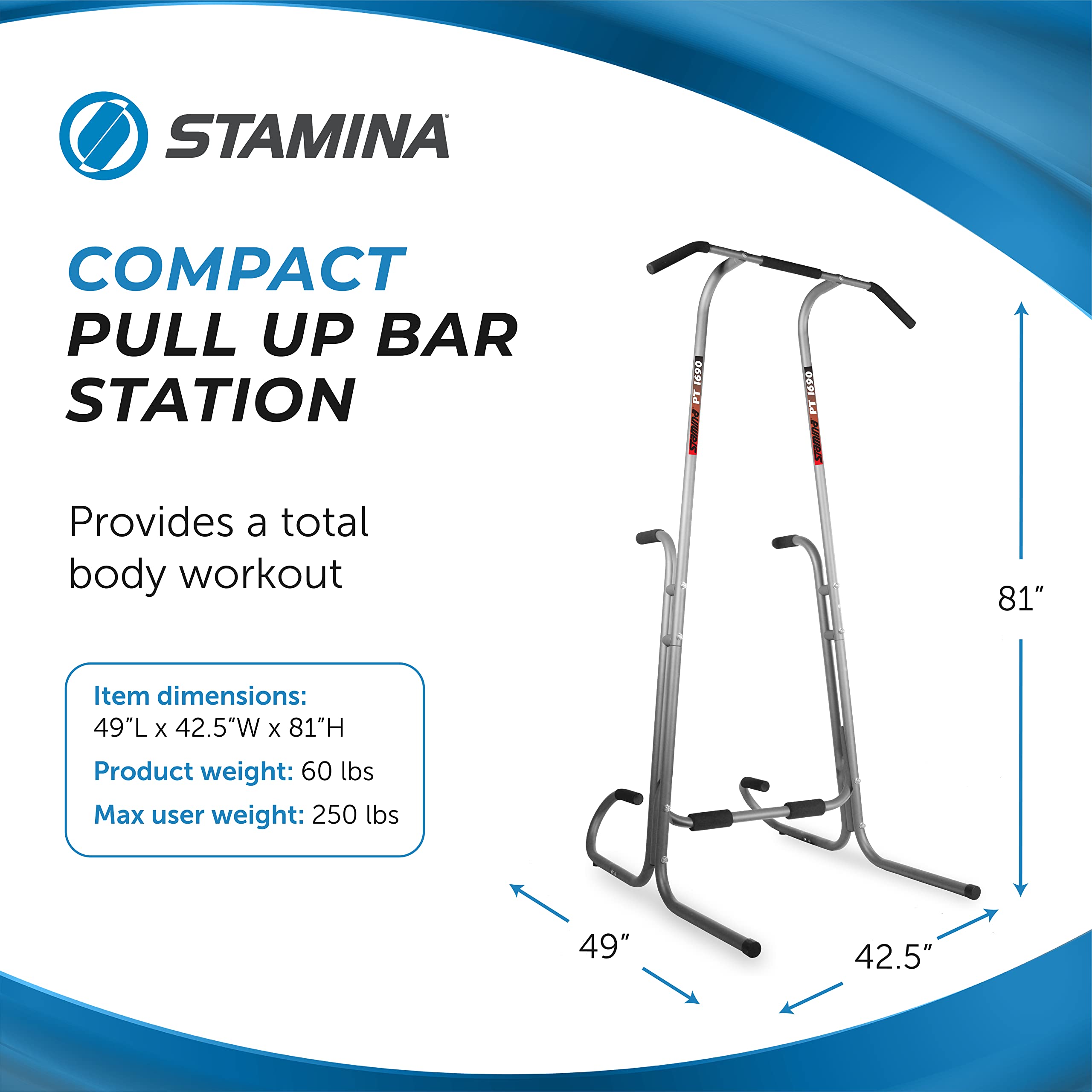 Stamina Power Tower - Heavy Duty Dip Bar & Pull Up Station for Home Gym - 250 lbs Weight Capacity - Perfect for Strength Training & Bodyweight Exercises