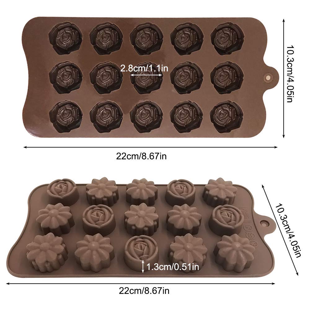 5 Pack Flower Chocolate Molds Set - BPA Free Non-Stick Silicone Candy Molds for Hard Candy, Gummy, Keto Fat Bomb, Jello, Ice Cube & Soap Making (16 Shapes: Rose, Daisy, Sakura, Sunflower, Tulip) - Perfect for DIY Desserts, Party Favors & Home Baking