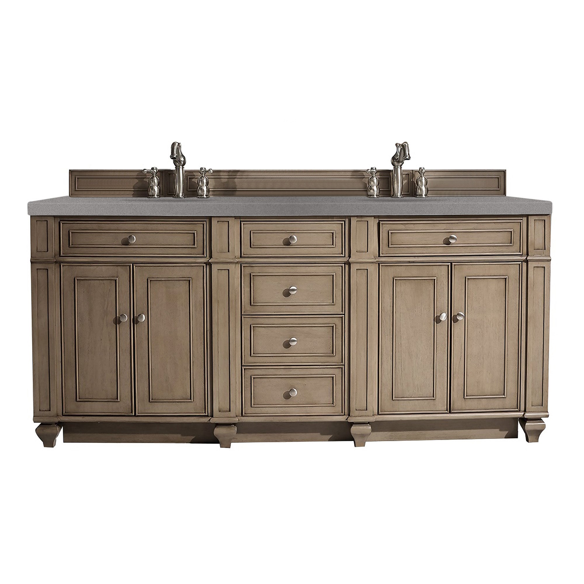Bristol 72 Inch Double Bathroom Vanity Set - Whitewashed Walnut Finish with 3CM Gray Expo Quartz Countertop | Perfect for Master Bathroom, Guest Bath & Modern Home Renovation