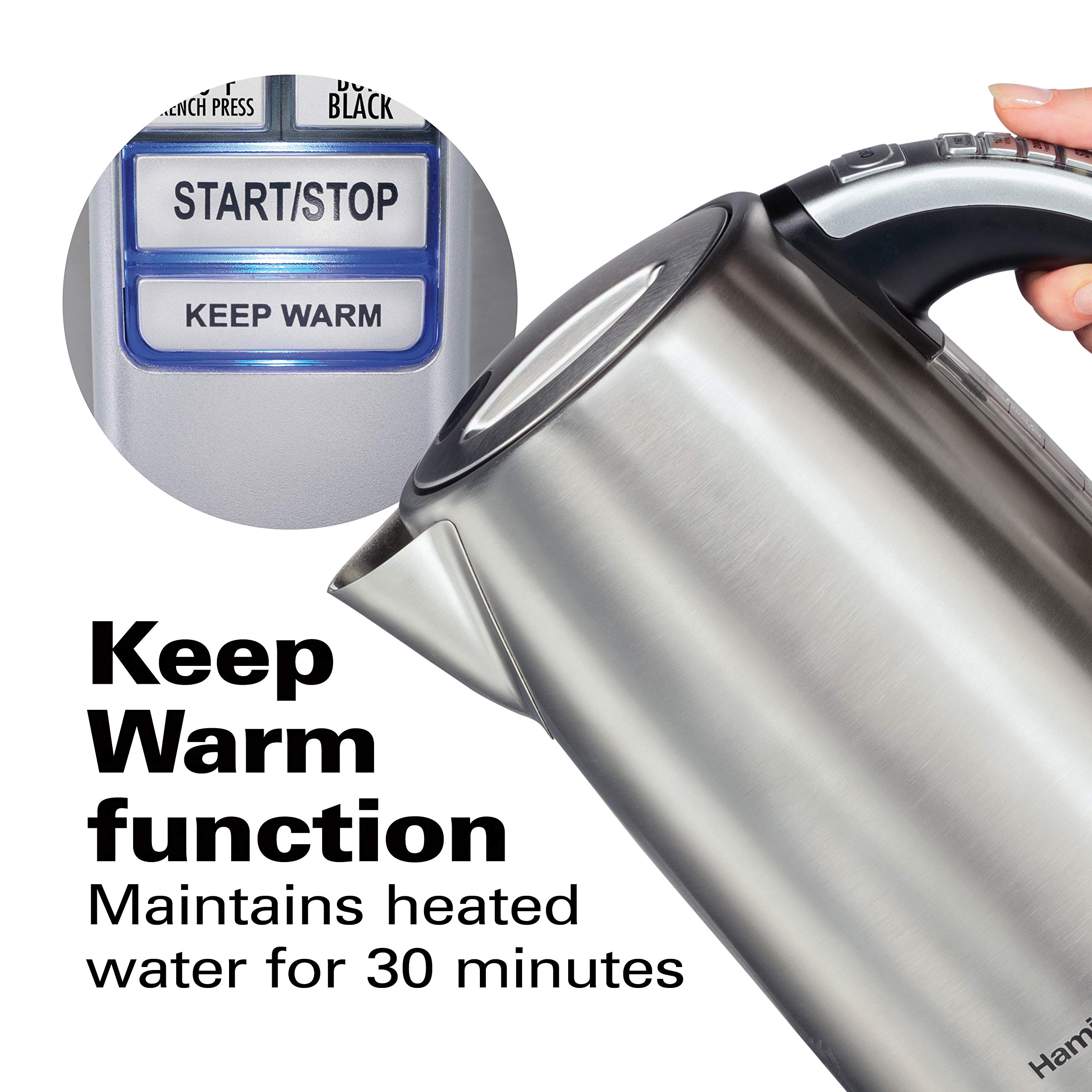 Hamilton Beach 1.7L Electric Kettle - Fast 1500W, BPA Free, Stainless Steel, Auto Shut-Off & Boil-Dry Protection - Perfect for Tea, Coffee & Instant Meals in Home, Office or Dorm