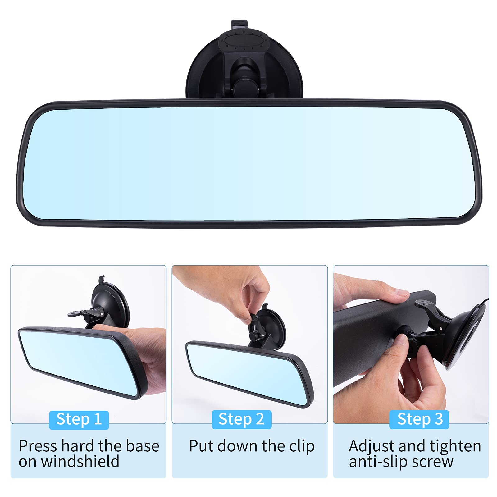 Universal Anti-Glare Rear View Mirror for Cars, Trucks, SUVs & Boats - 9.76