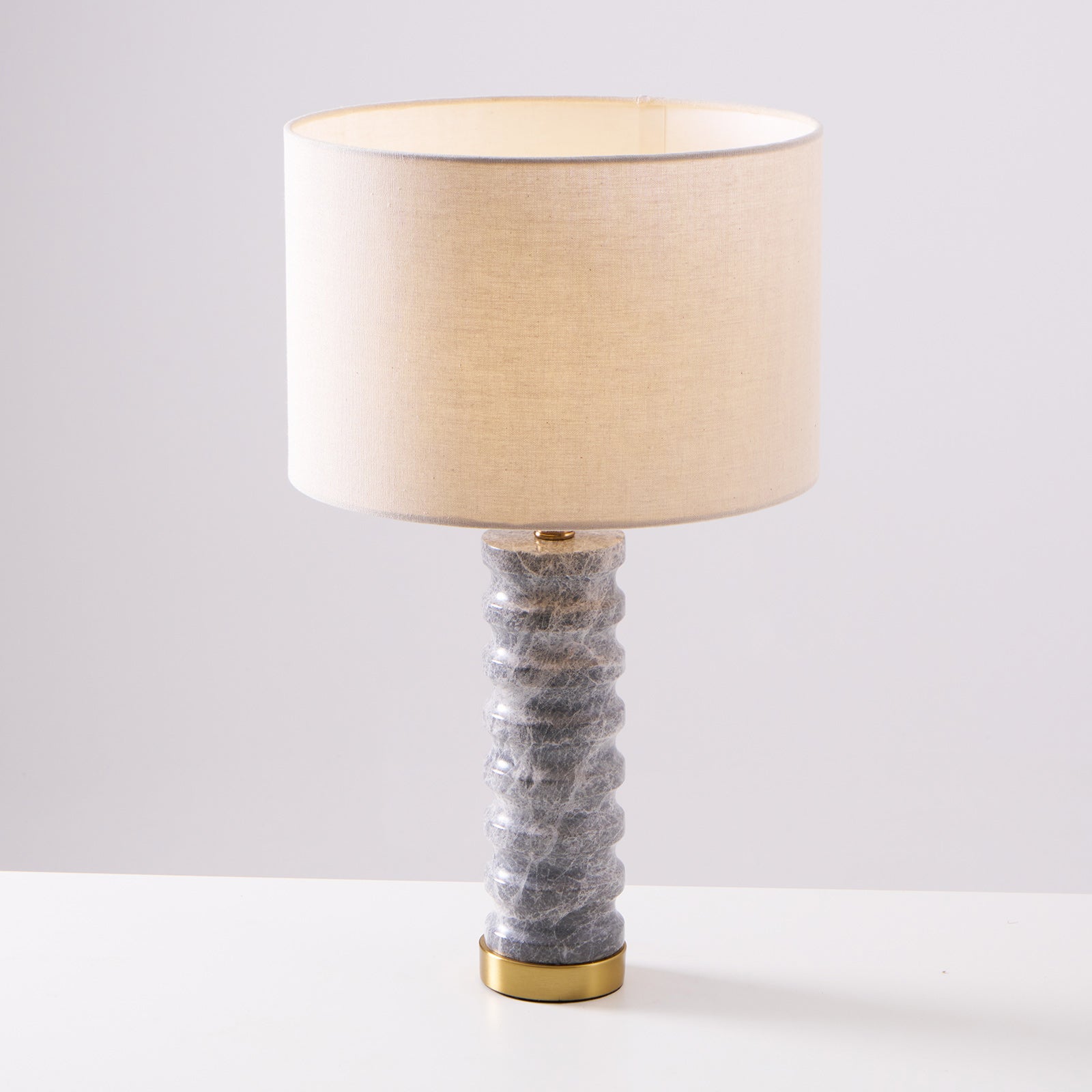 Rivara Modern Stone Table Lamp - Natural Stone Base with Fabric Shade for Bedroom, Living Room, and Office Decor
