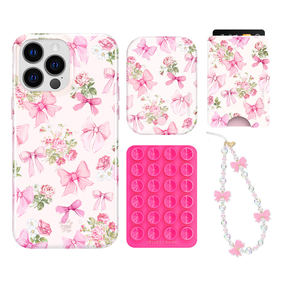 Posie Pink Bow iPhone Case with Wallet - Stylish and Functional Phone Accessory for Women | Perfect for Everyday Use, Travel, and Shopping