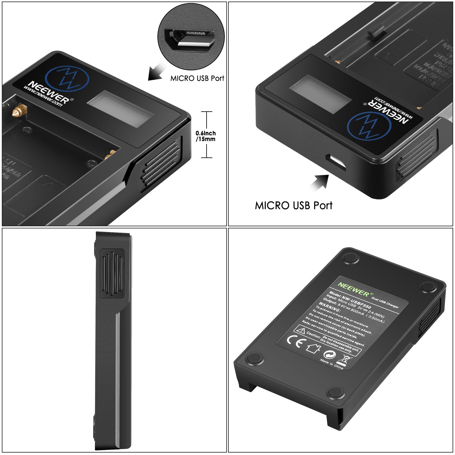 NEEWER USB Battery Charger for Sony NP-F550 NP-F750 NP-F960 NP-F970 - Replacement Power Charger for Sony Cameras, Camcorders & DSLR - Perfect for Travel, Vlogging & Professional Photography