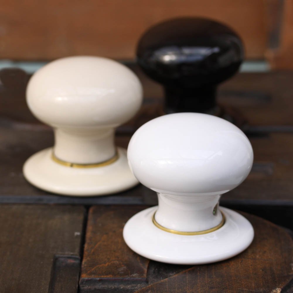 Premium White Ceramic Door Knobs with Brass Collar - Elegant Cabinet & Furniture Hardware for Home Decor & Interior Design