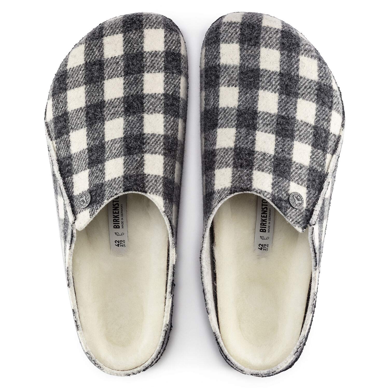 Birkenstock Men's Zermatt Shearling Slippers - Plaid White/Natural - Size 13 Medium US - Cozy Indoor/Outdoor House Shoes for Winter Comfort & Relaxation