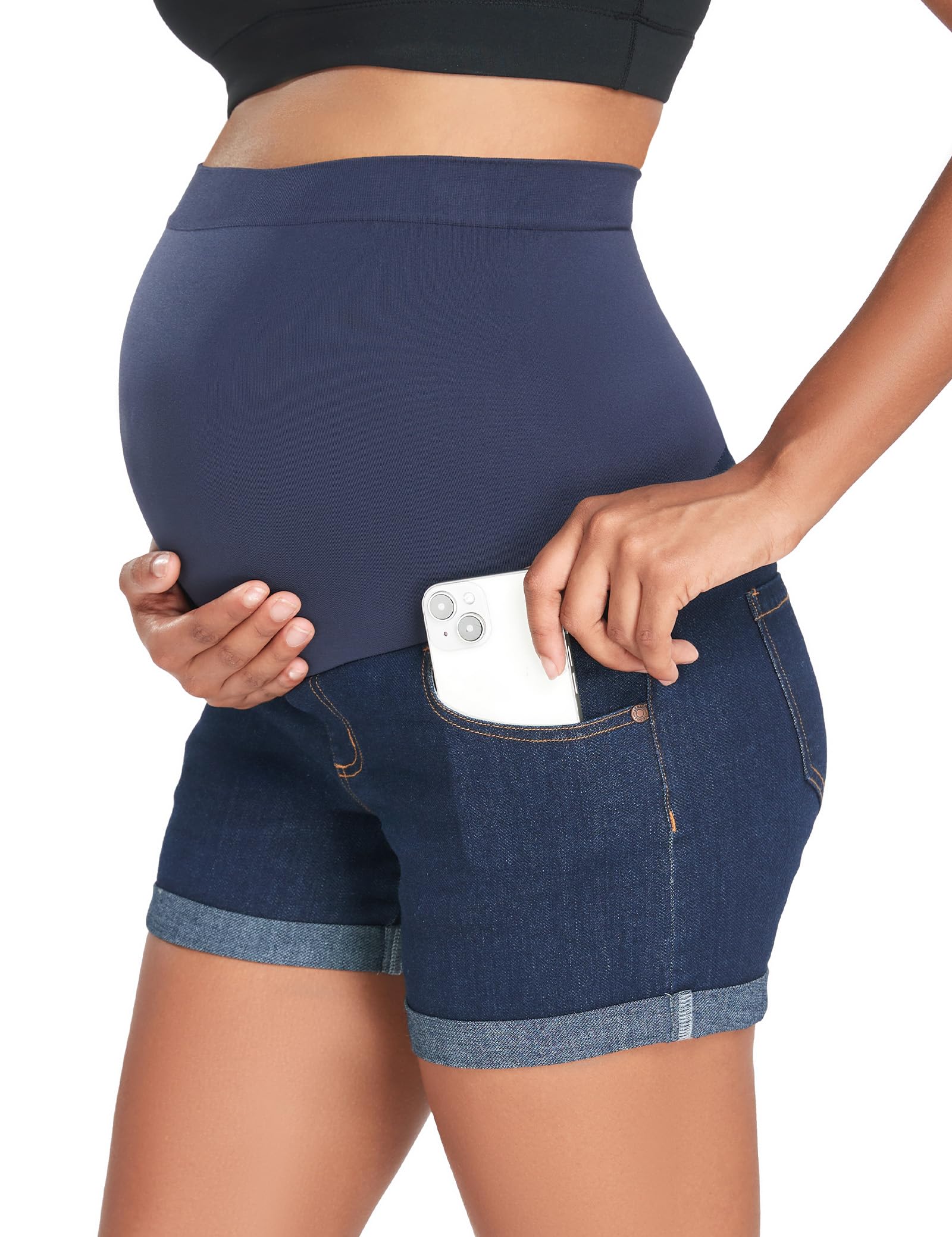 HOFISH Women's Maternity Denim Shorts - Over The Belly Stretchy Comfortable Jean Shorts for Pregnancy, Casual Wear & Workout - Perfect for Summer, Beach & Everyday Maternity Outfits