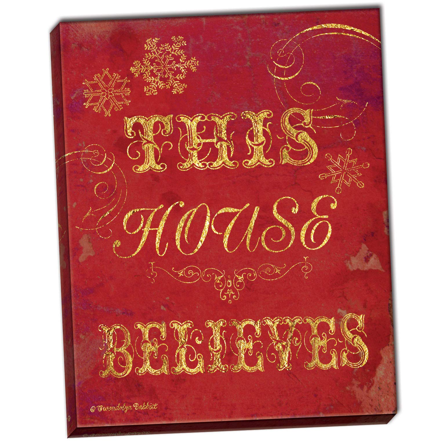 Red and Gold 'This House Believes' Christmas Canvas Wall Art - 11x14 Inch Hand-Stretched Holiday Home Decor for Living Room, Bedroom & Office
