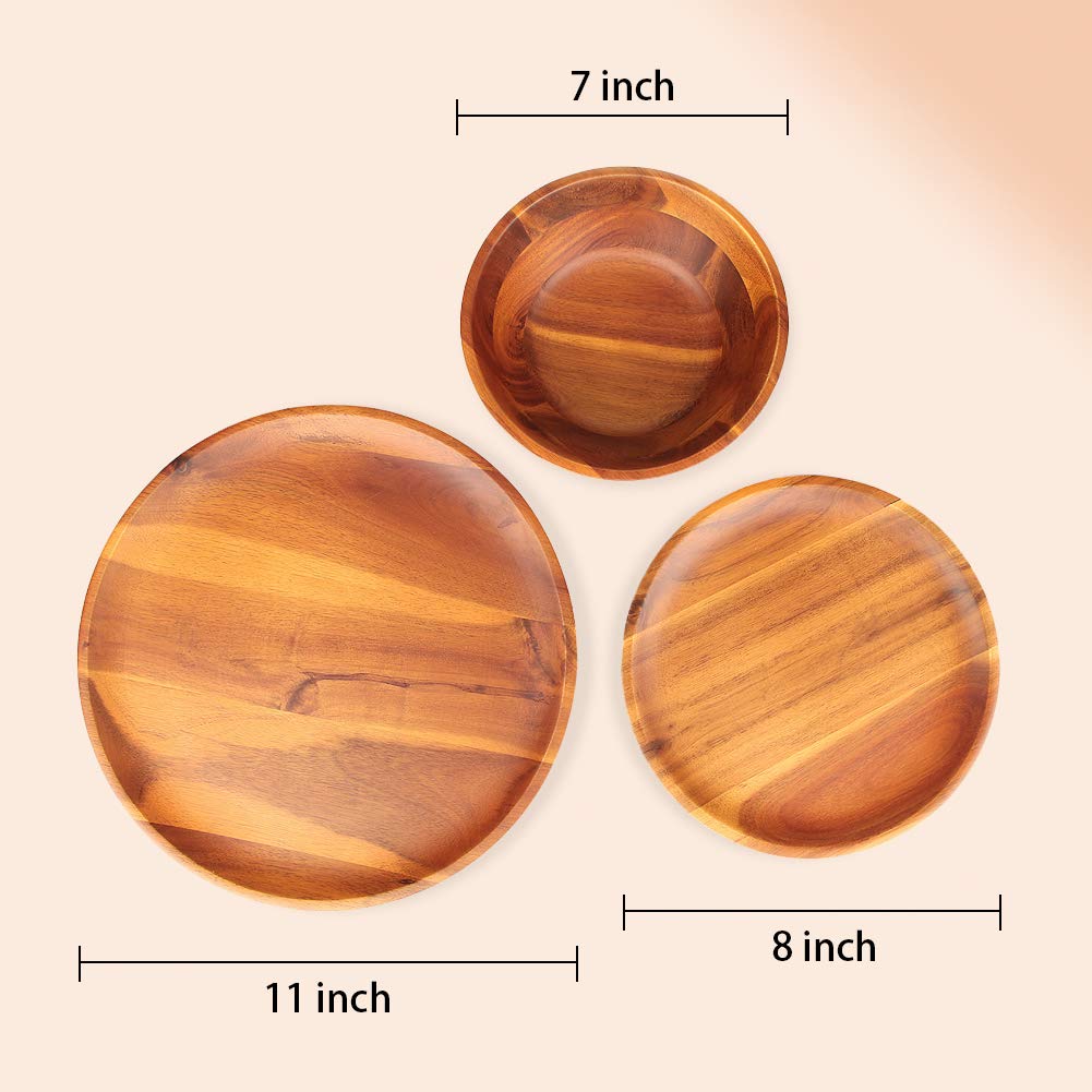 Premium 12-Piece Acacia Wood Dinnerware Set - Natural Wooden Plates, Bowls & Utensils for 4 People | Eco-Friendly Tableware for Everyday Meals, Dinner Parties & Outdoor Dining