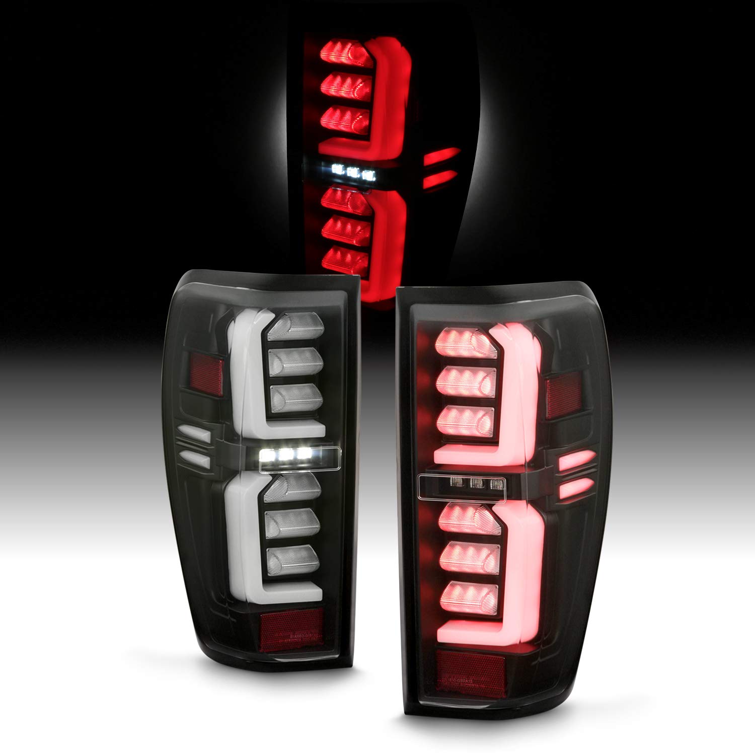 AKKON LED Tail Lights for 2019-2024 GMC Sierra 1500/2500HD/3500HD - Black Tube Bar Style Brake Lamps Pair (Driver & Passenger Side) - Upgrade for Non-LED Models | Enhanced Visibility & Stylish Look for Night Driving & Off-Road Adventures