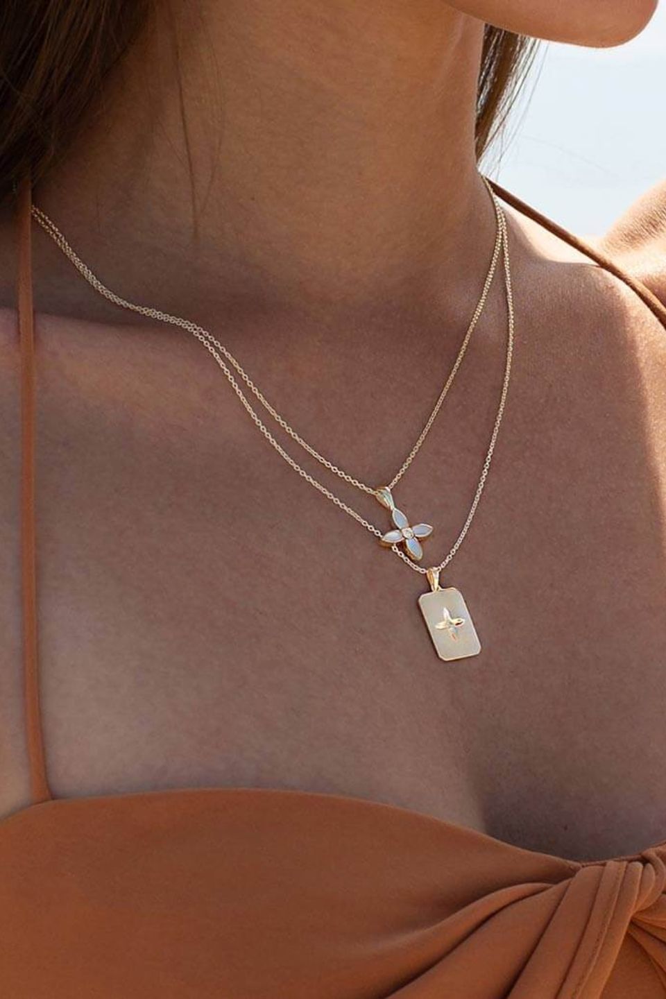 18k Gold Plated Rectangle EOL Necklace for Women - Elegant Clover Pendant Jewelry Gift for Birthday, Anniversary & Valentine's Day