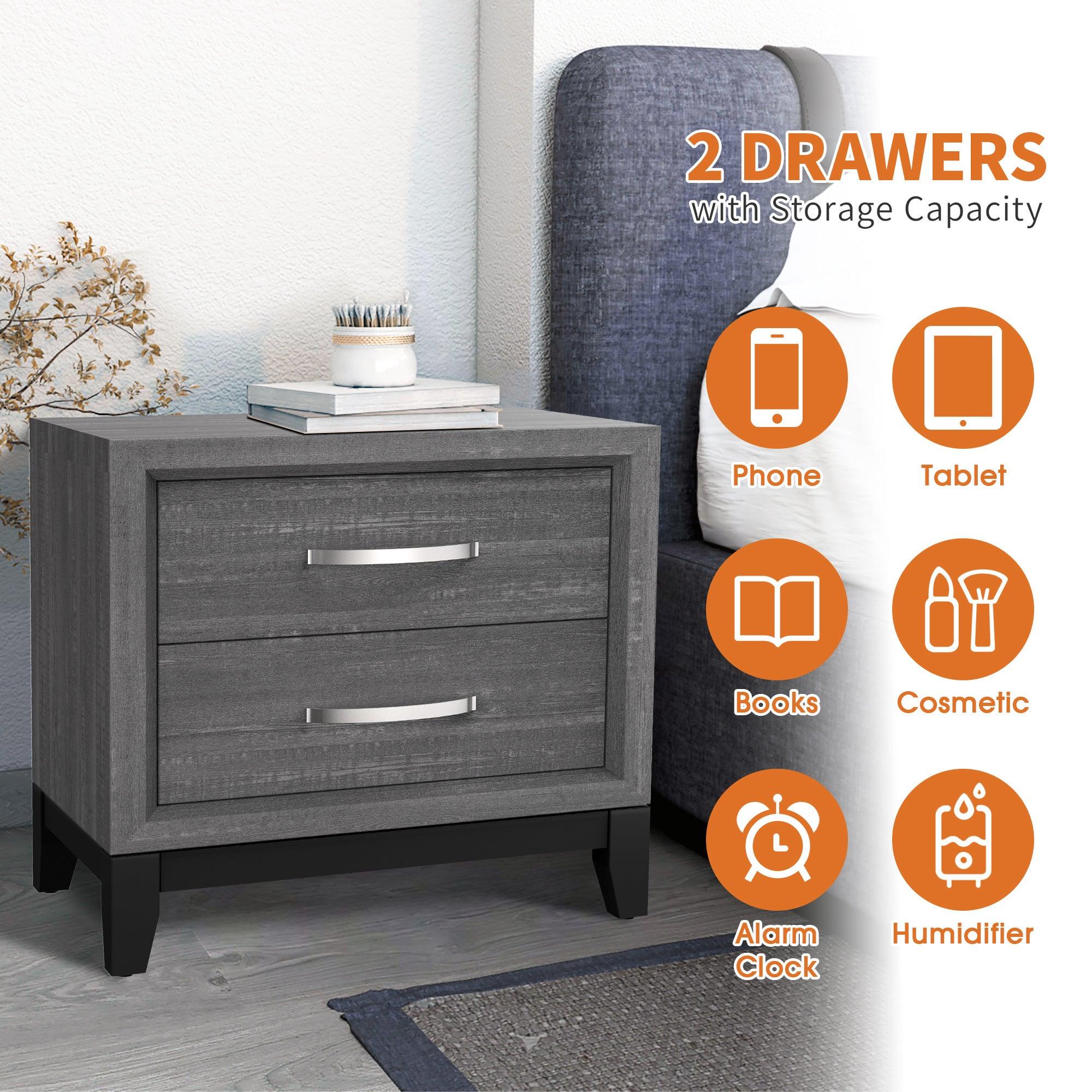 Lucien Modern Wood Nightstand with 2 Drawers - Solid Wood Bedside Table for Bedroom, Living Room & Guest Room - Stylish Storage Cabinet with Smooth Gliding Drawers