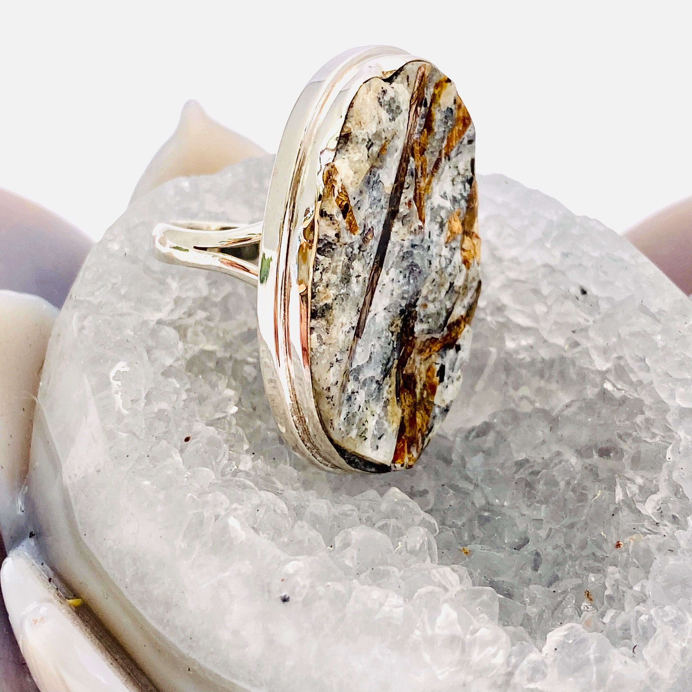 Golden Astrophyllite Oval Ring with Split Band - Size 10 - KRGJ1480 - Elegant Jewelry for Women, Perfect for Weddings, Parties & Gifts