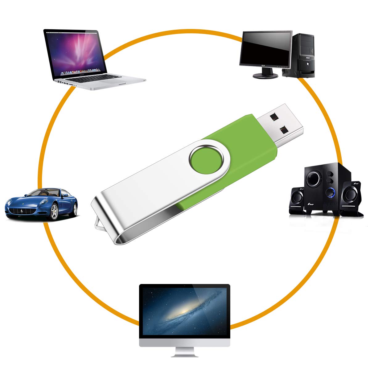 5-Pack 64GB USB Flash Drives - Metal Swivel Thumb Drives with Lanyards for Office & School